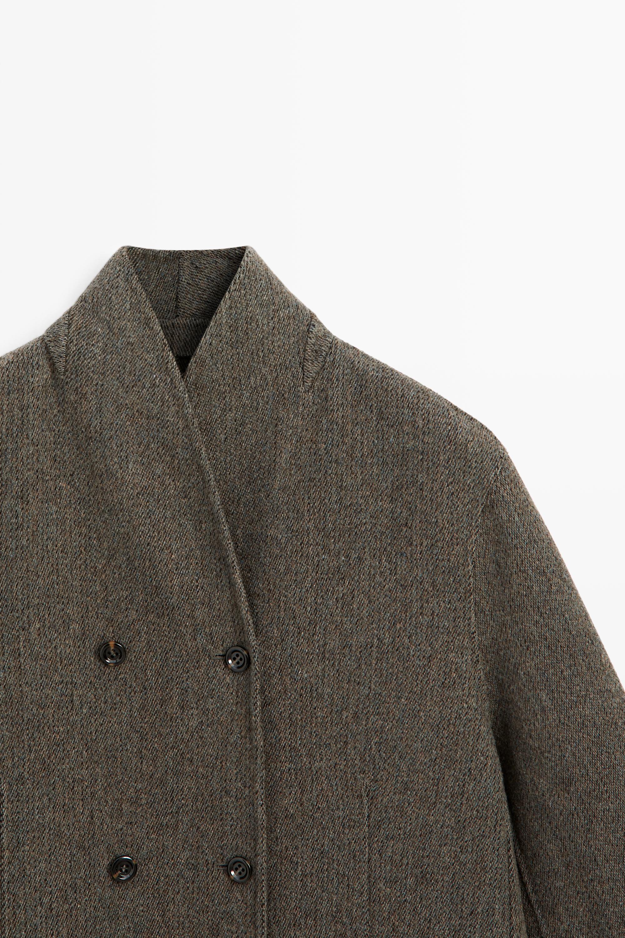 Mid-length double-breasted coat with button detail — BROWN