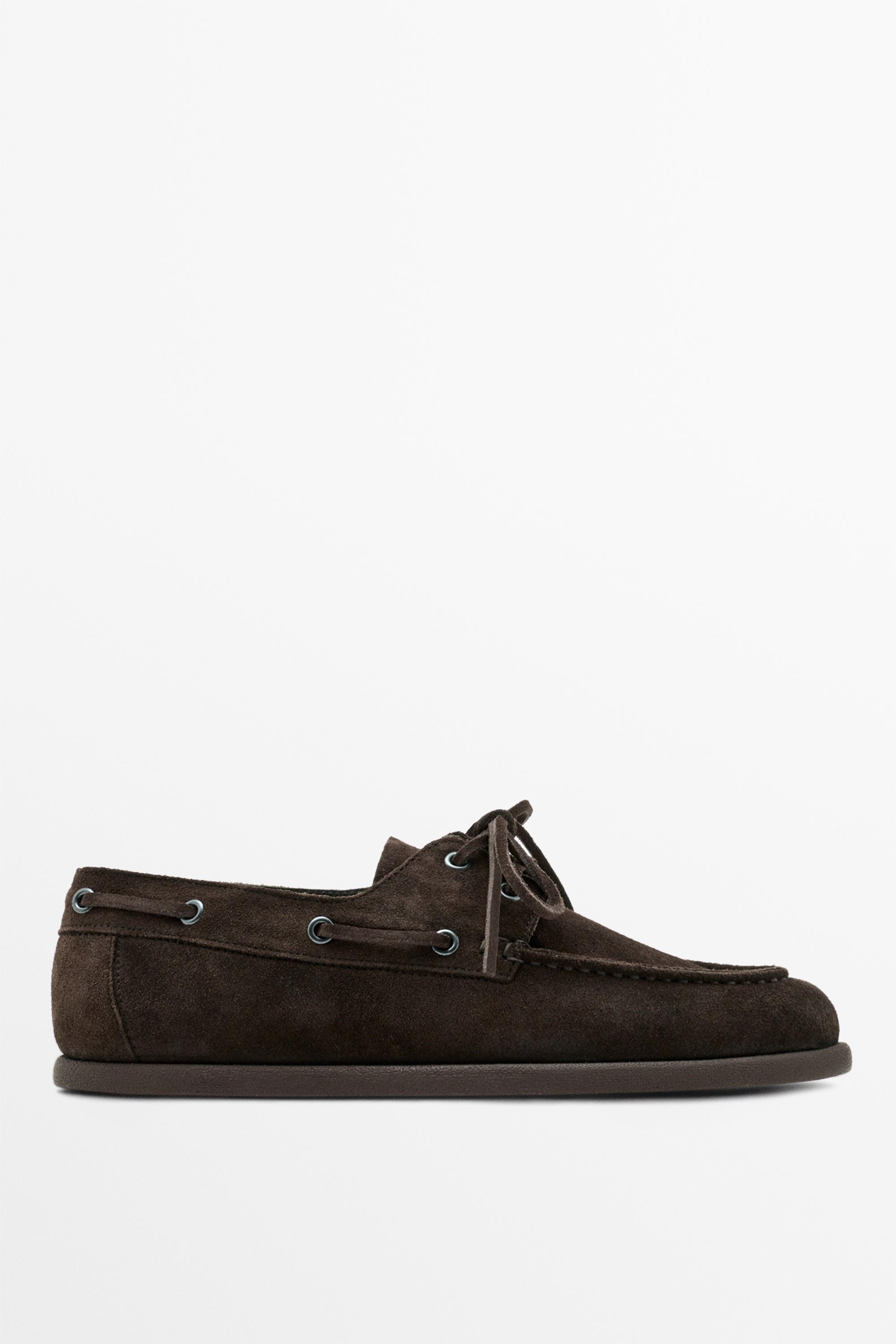 Split leather deck shoes — BROWN