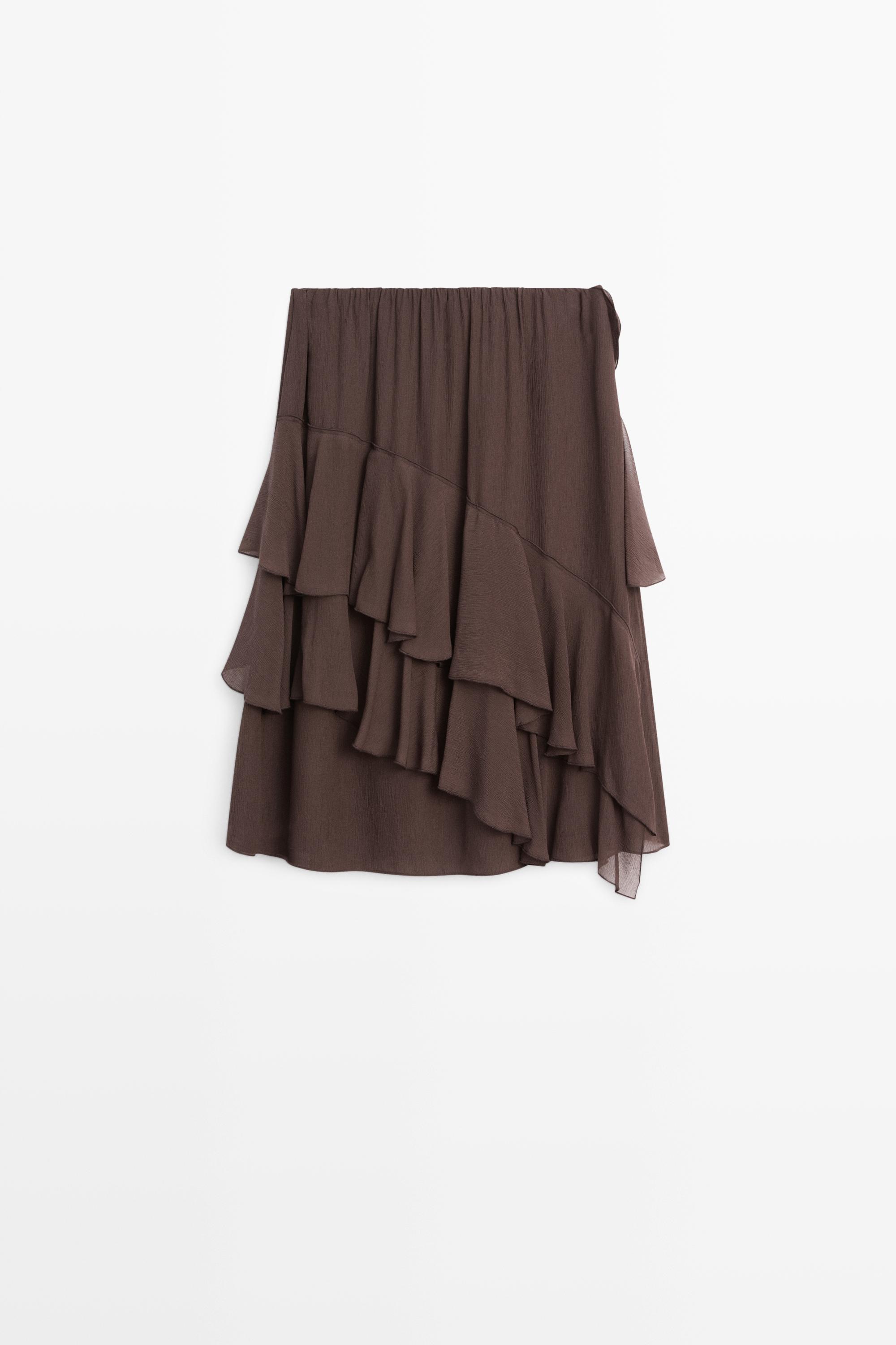 Flowing ruffled midi skirt — Chocolate