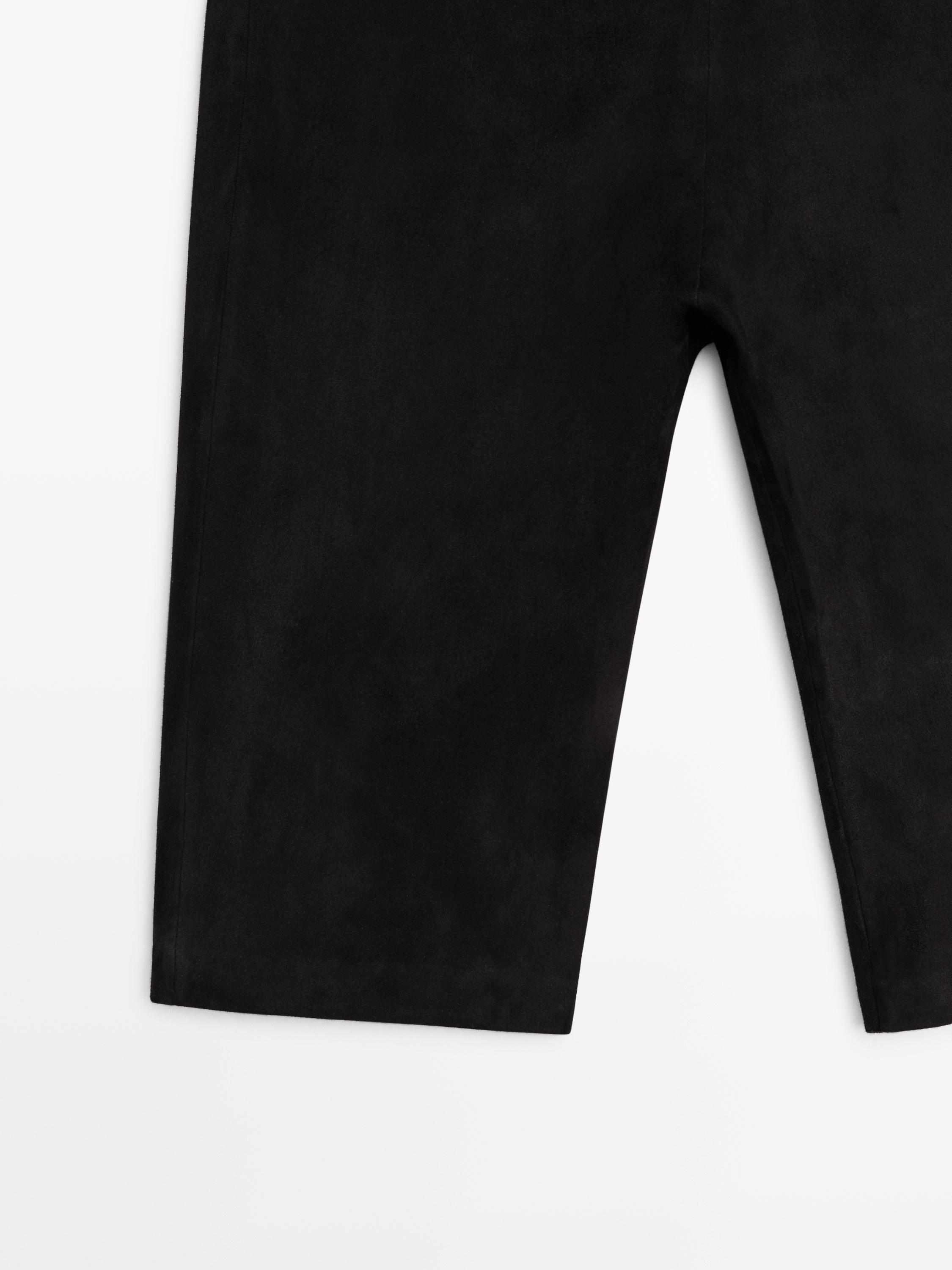 Suede leather cycling shorts — BLACK