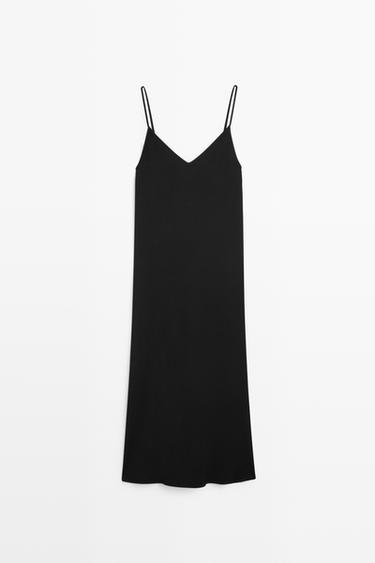 Flowing spaghetti strap midi dress — BLACK 2