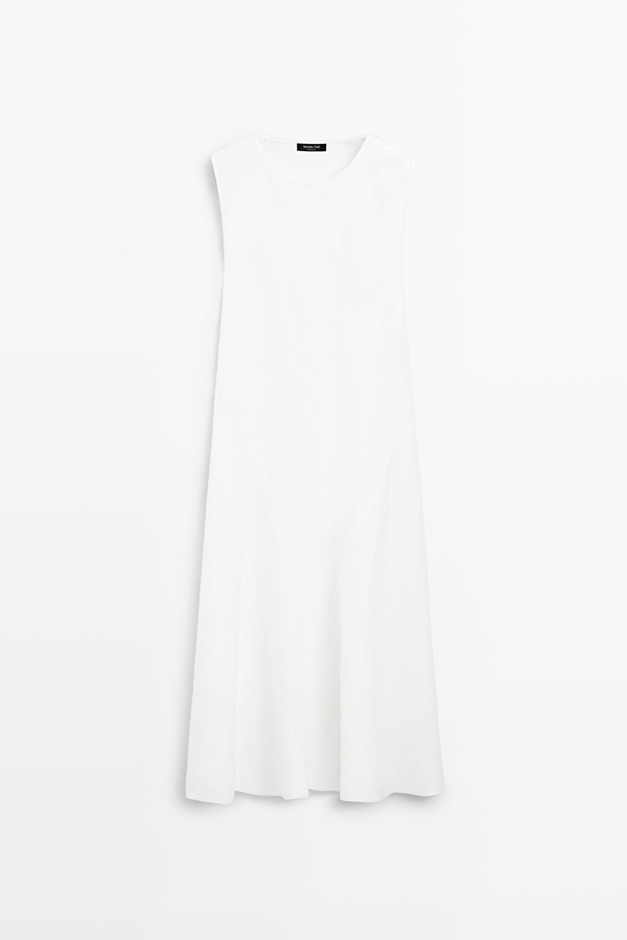 Flowing 100% linen midi dress - WHITE Flowing 100% linen midi dress - WHITE