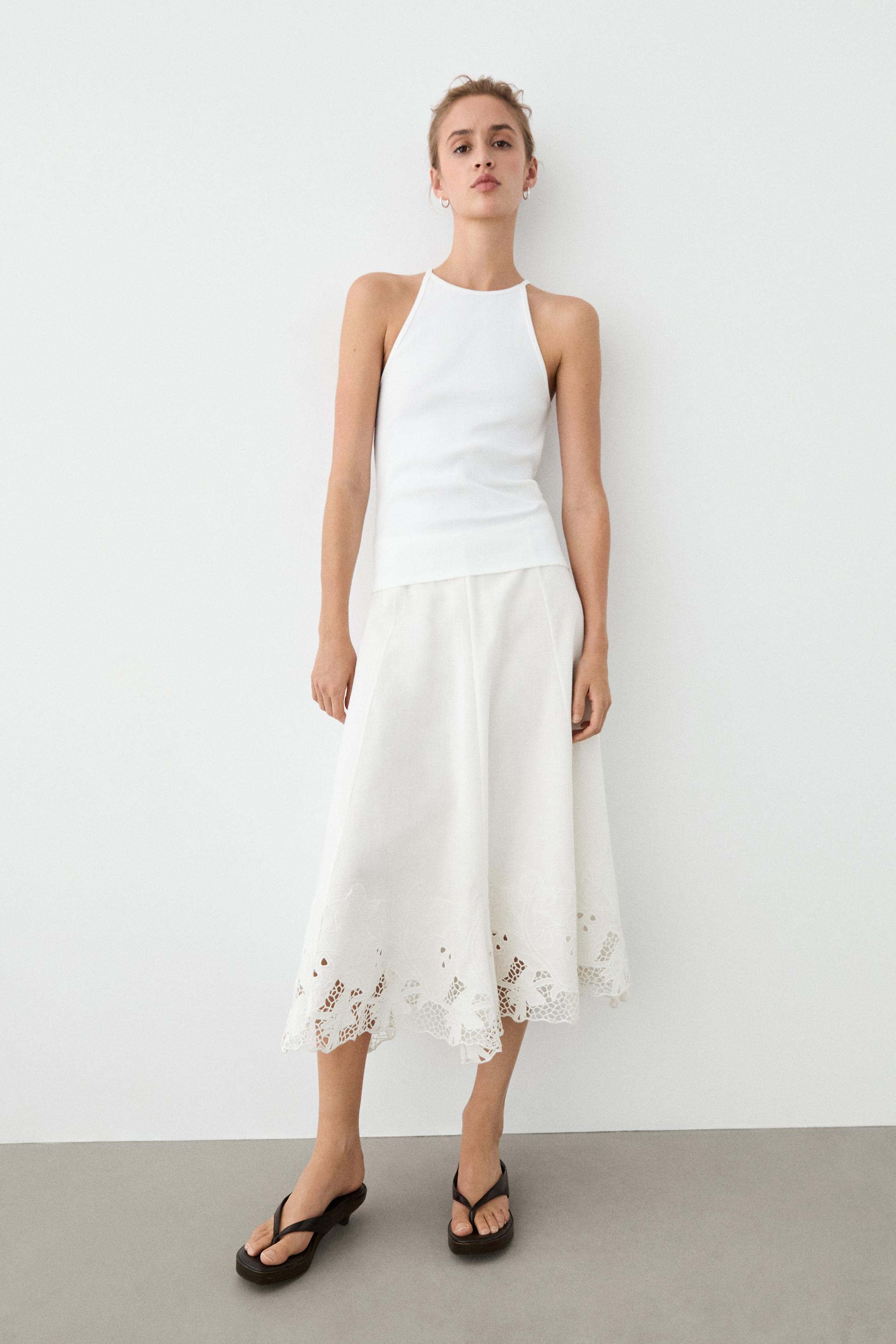 Cotton blend halter top — WHITE