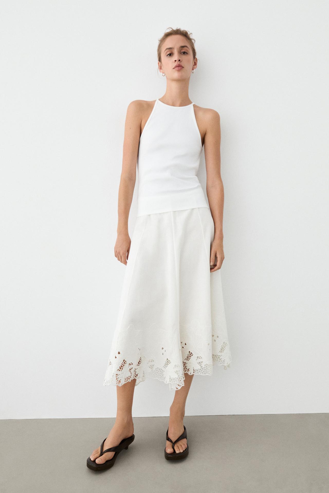 Cotton blend halter top — WHITE