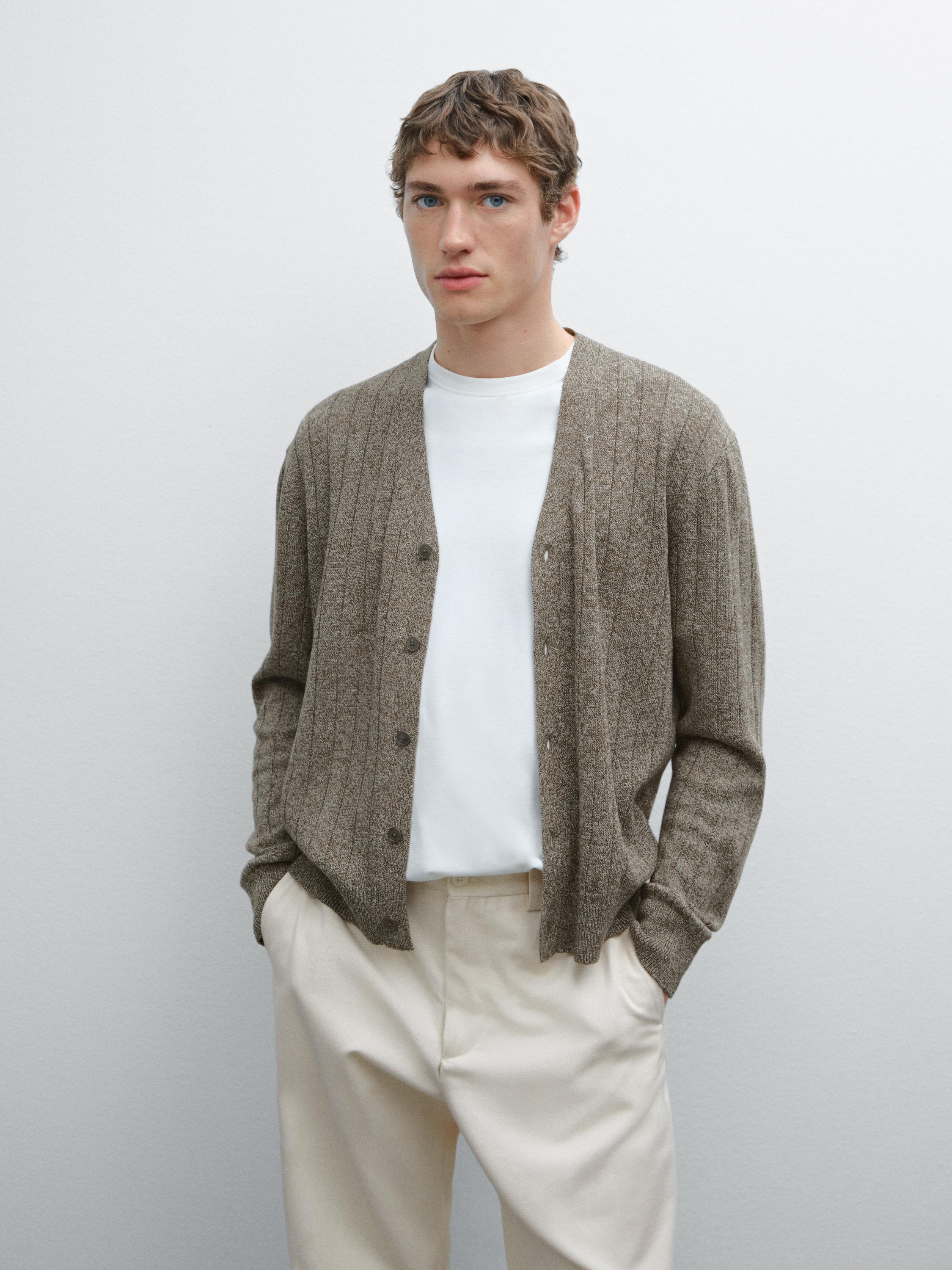 Ribbed cotton and linen blend cardigan