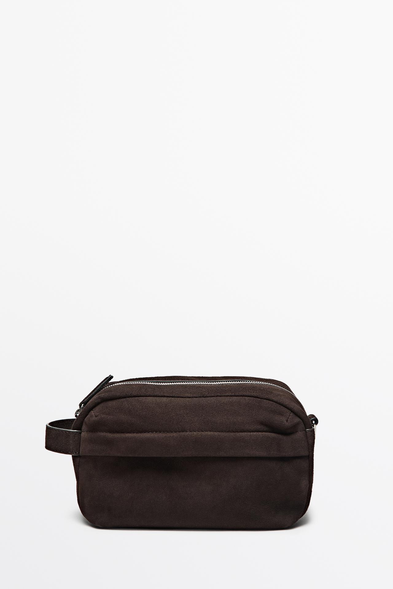 Suede toiletry bag — BROWN
