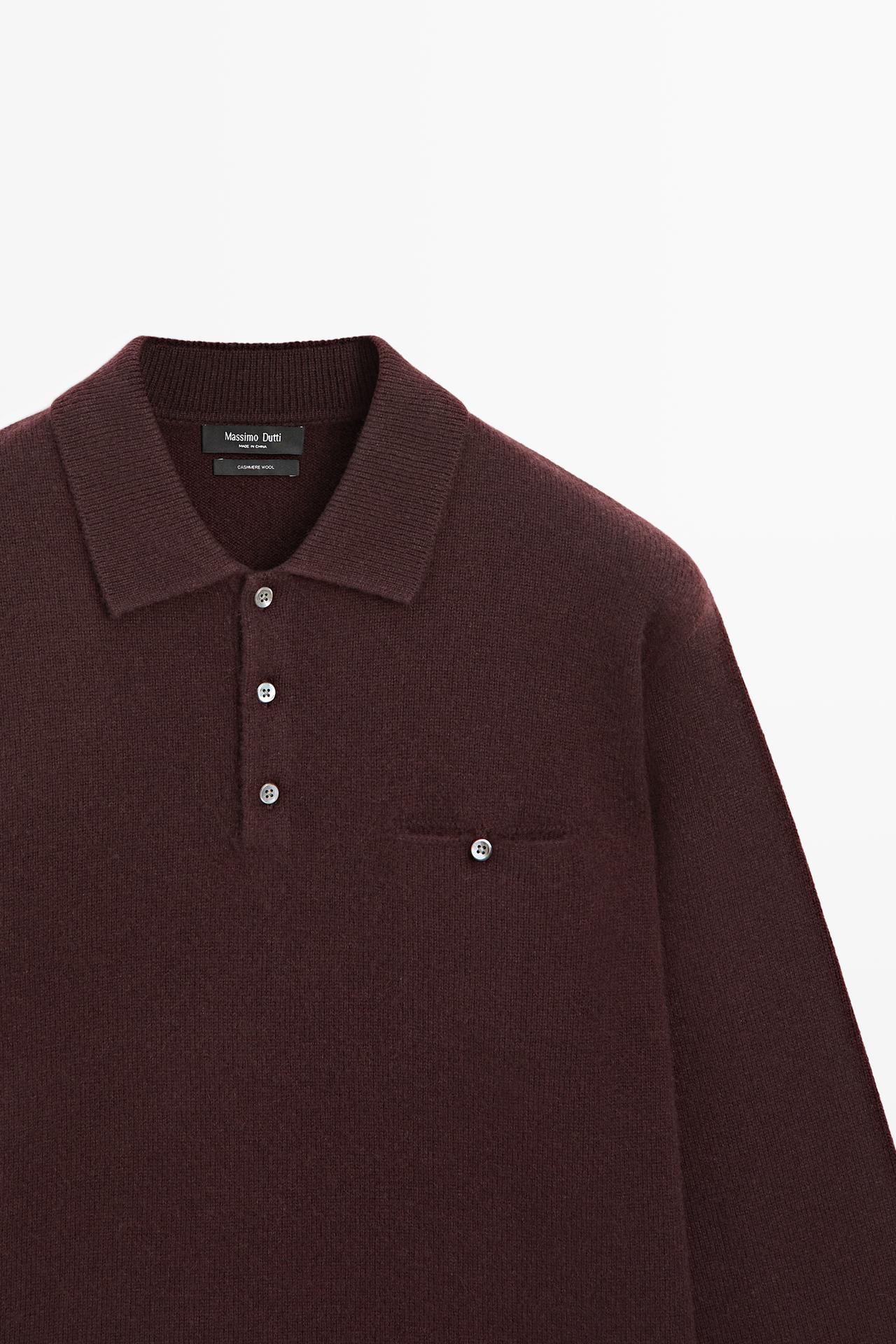 Knit pocket detail polo sweater — BURGUNDY