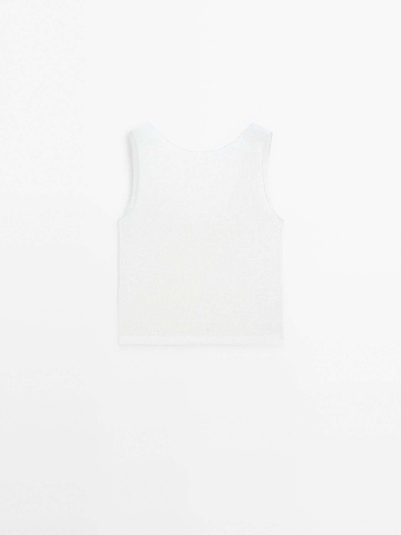 Massimo Dutti - Dame - Ærmeløs T-Shirt I Strik Med Metallisk Effekt - Sølv - M
