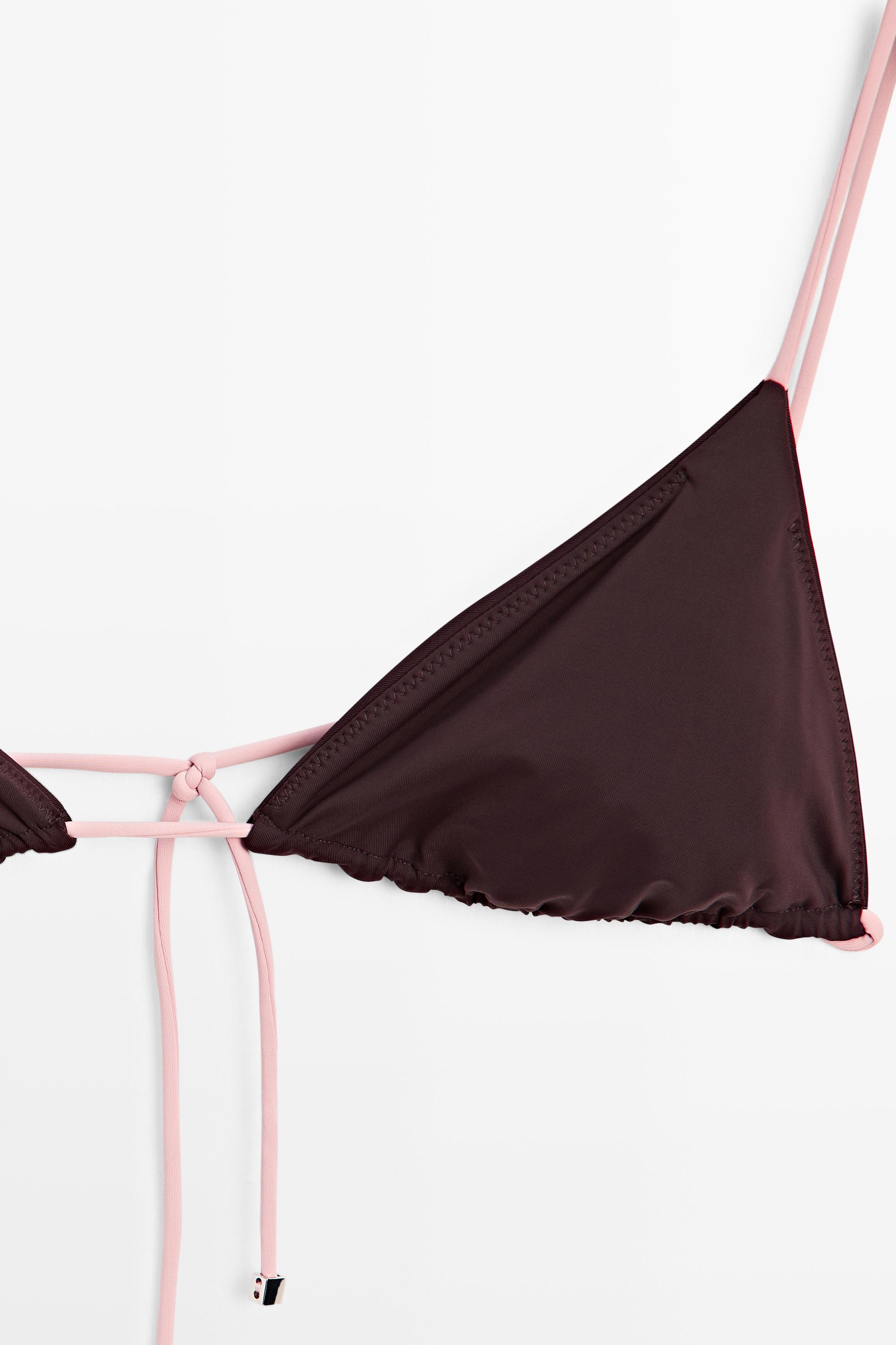 Contrast tie triangle bikini top — PALE PINK