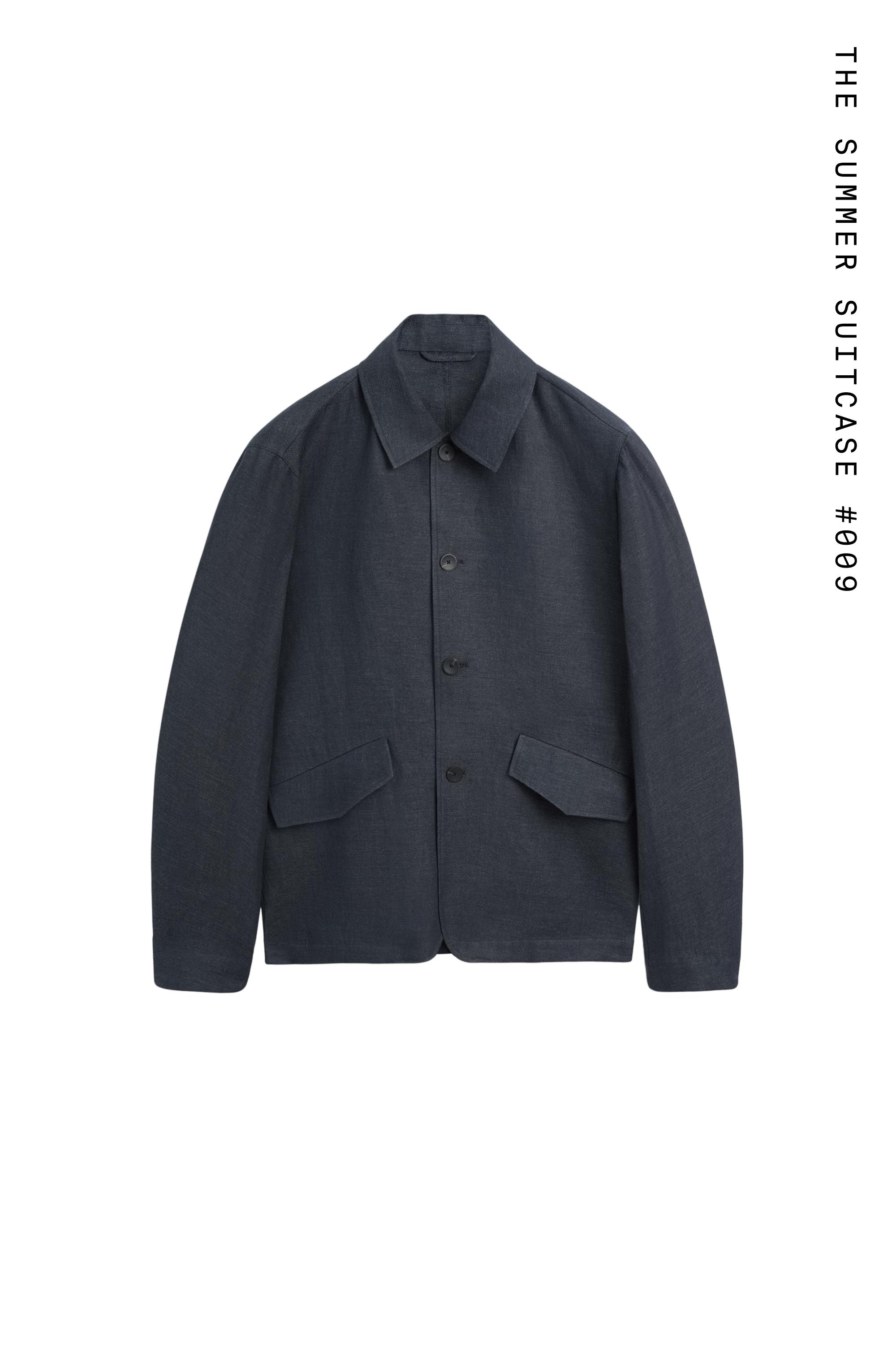 100% linen total look melange overshirt — INK BLUE