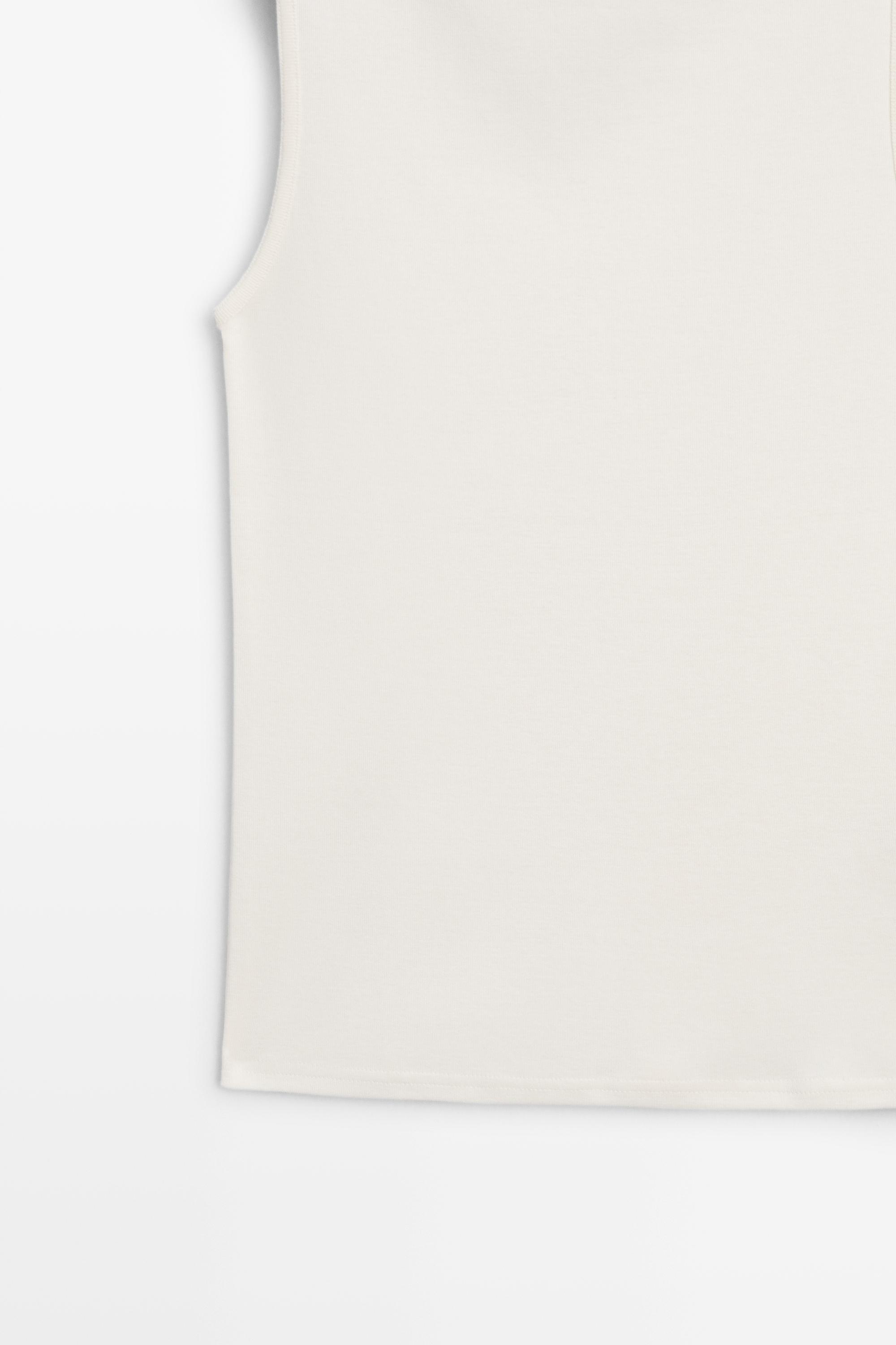 100% cotton straight neckline T-shirt — CREAM