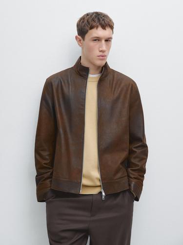 Napped suede leather jacket — BROWN 3