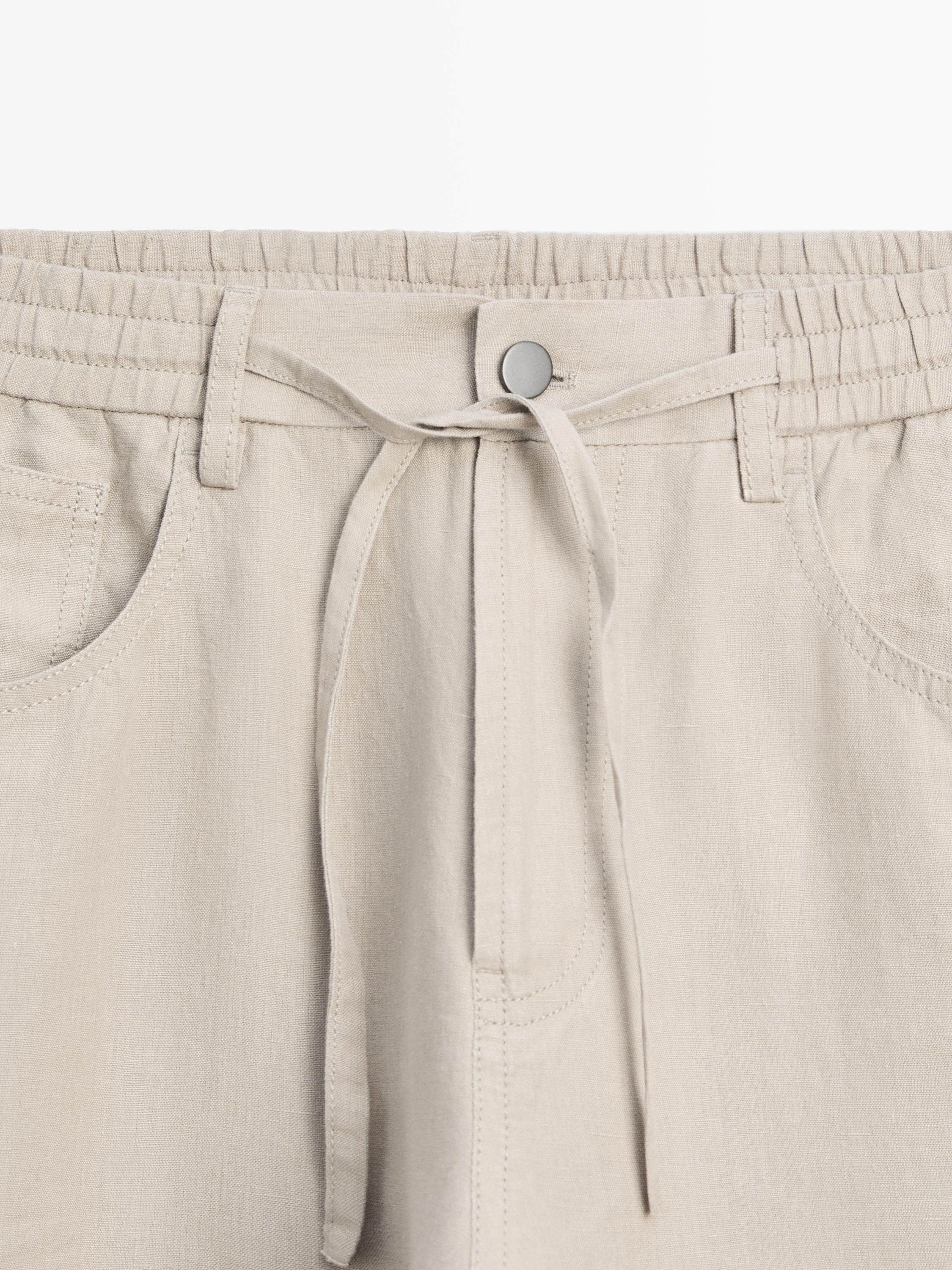 Linen jogger fit trousers — BEIGE