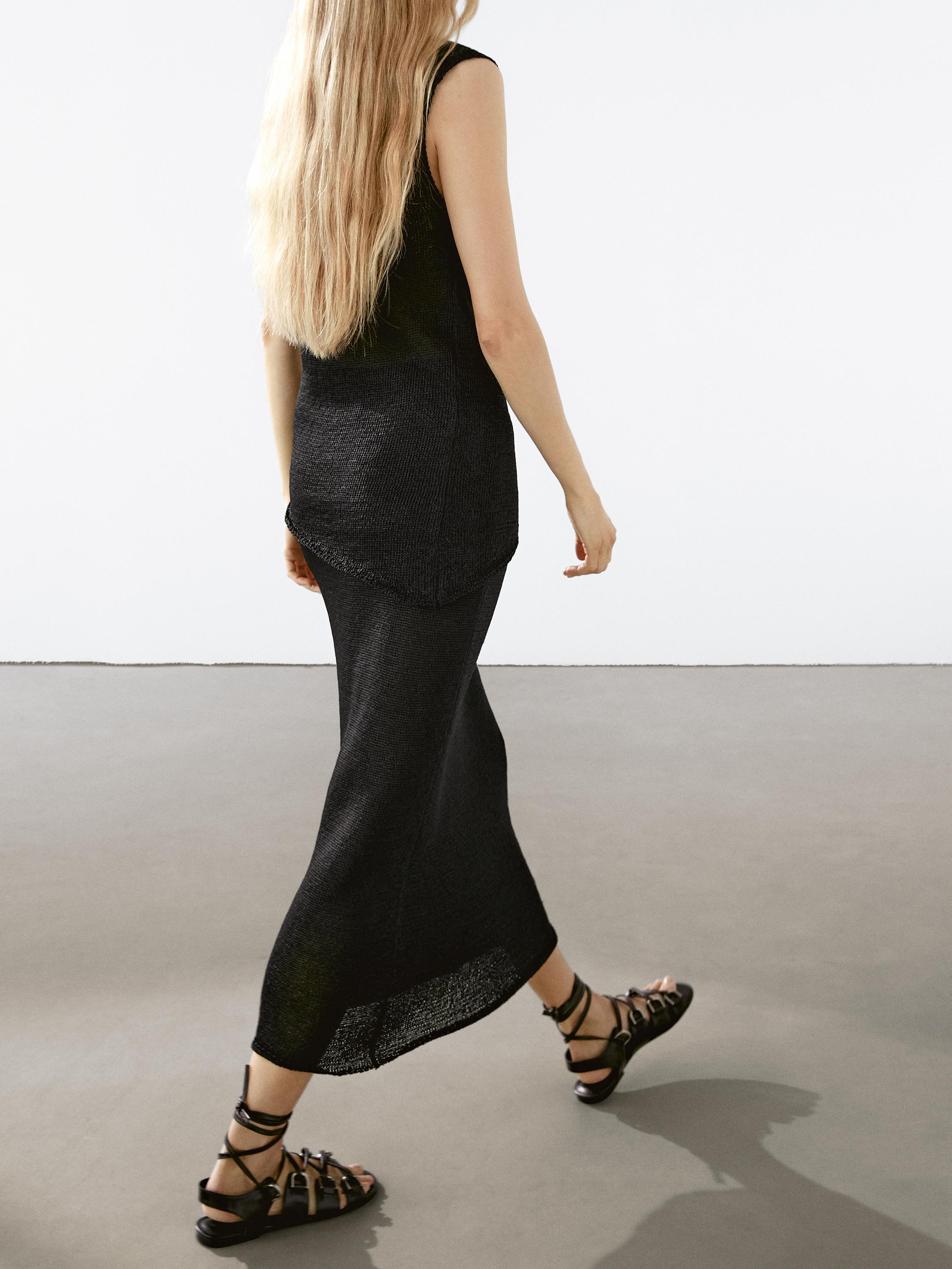 Jupe midi en maille ajourée