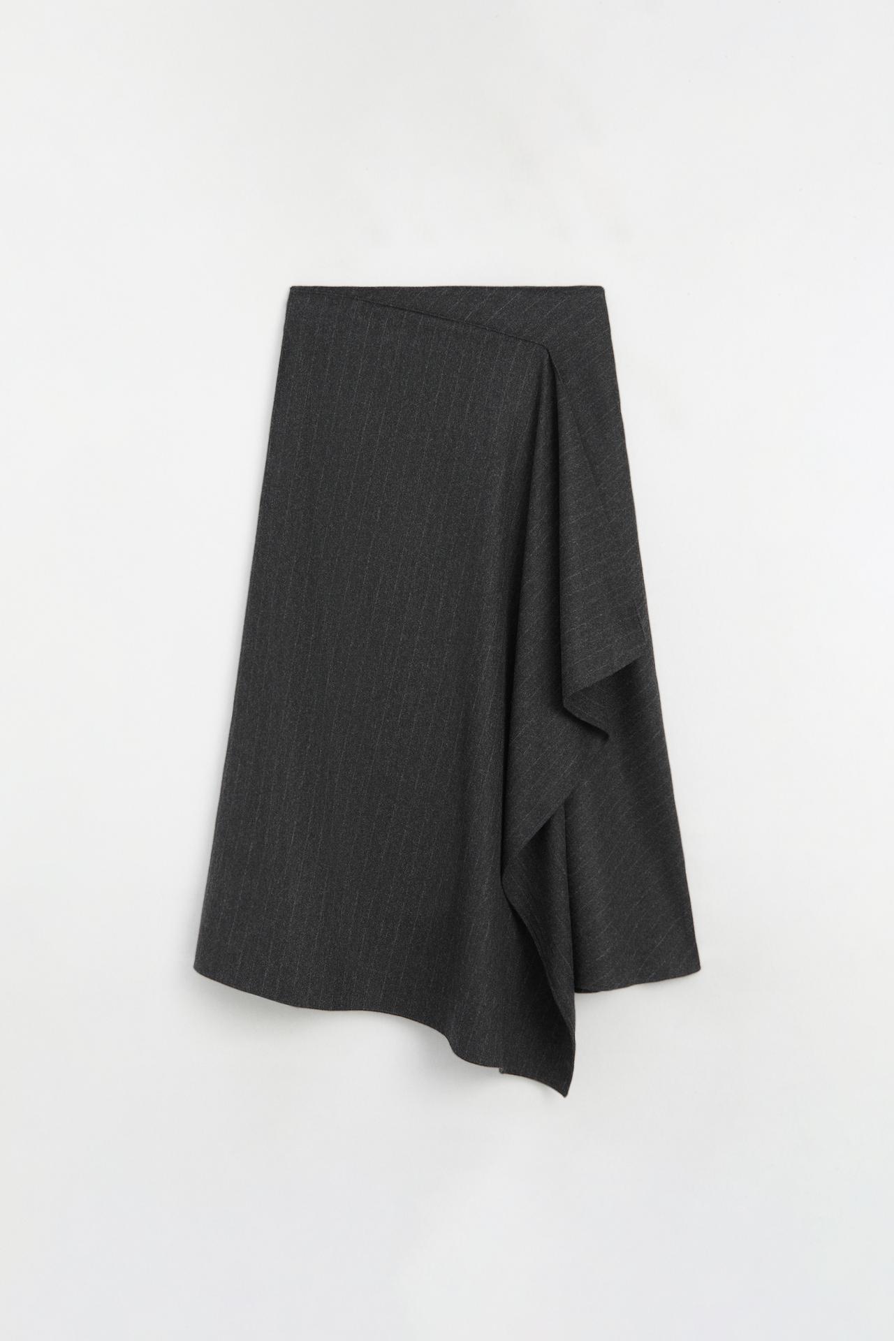 Pinstripe wrap midi skirt — GREY