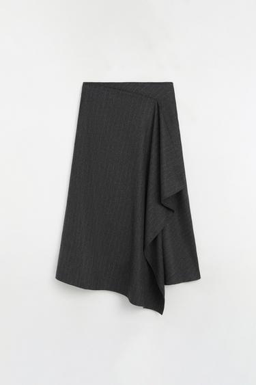 Pinstripe wrap midi skirt — GREY 2