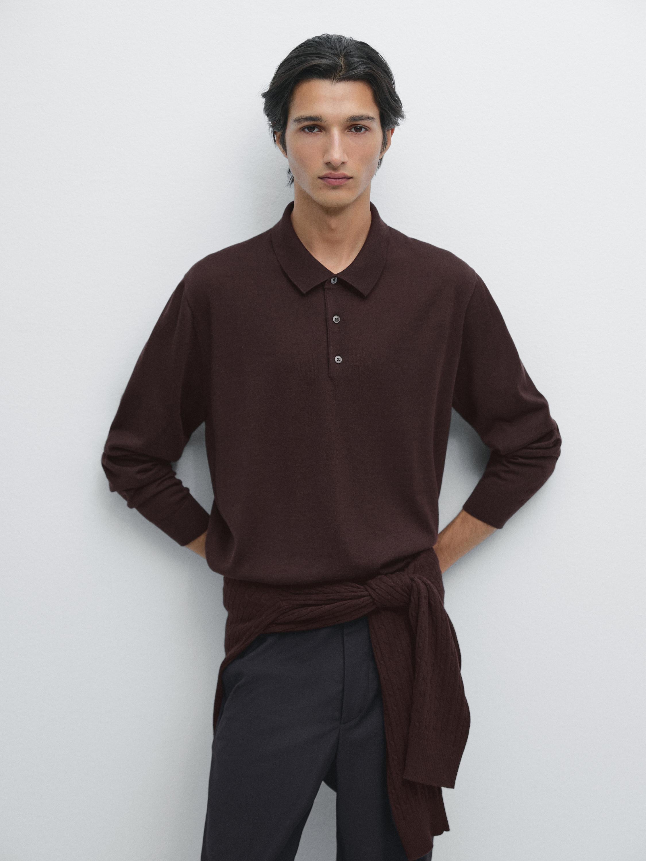 100% merino wool knit polo jumper