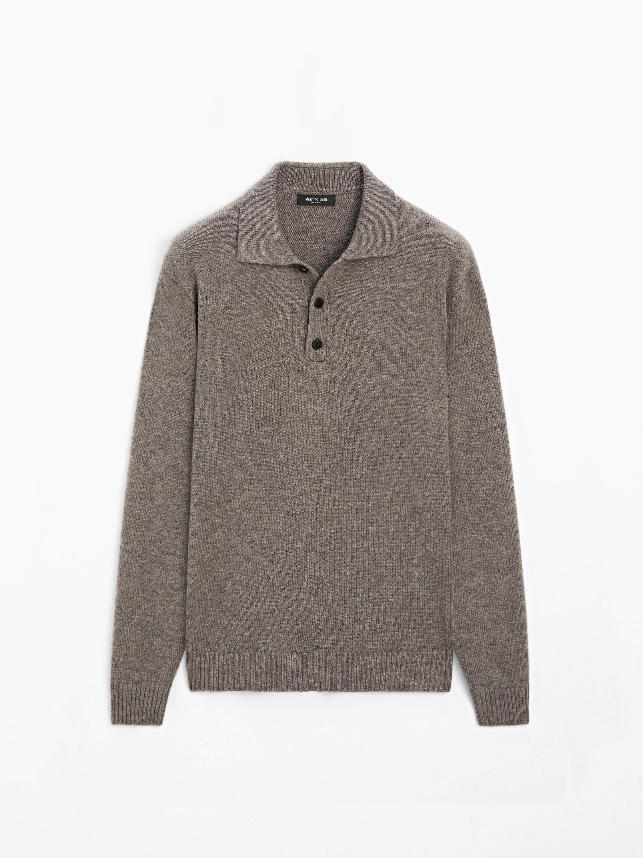 Wool blend knit polo sweater
