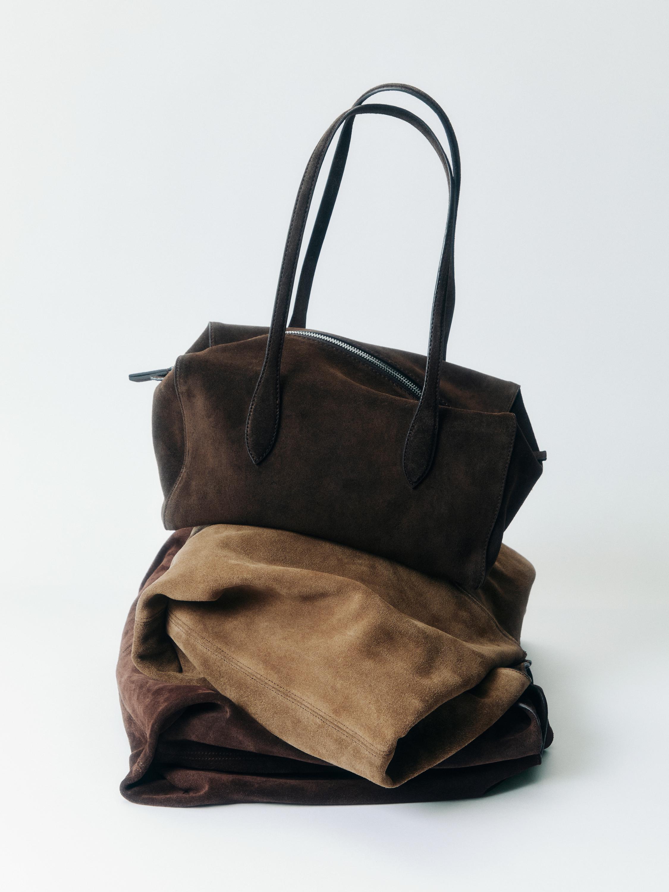 Split leather west satchel bag — BROWN
