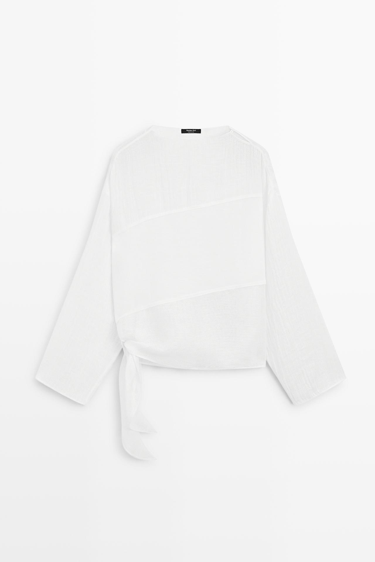 Flowing linen blend blouse — Off white