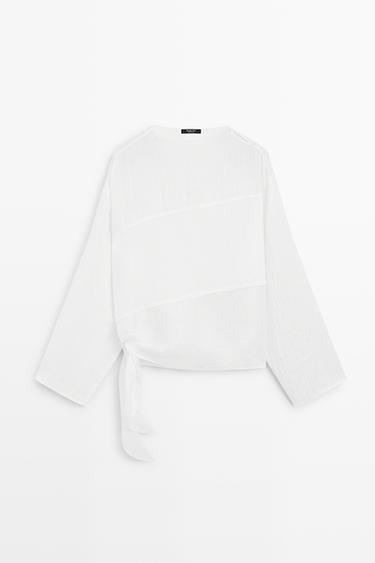 Flowing linen blend blouse — Off white 2