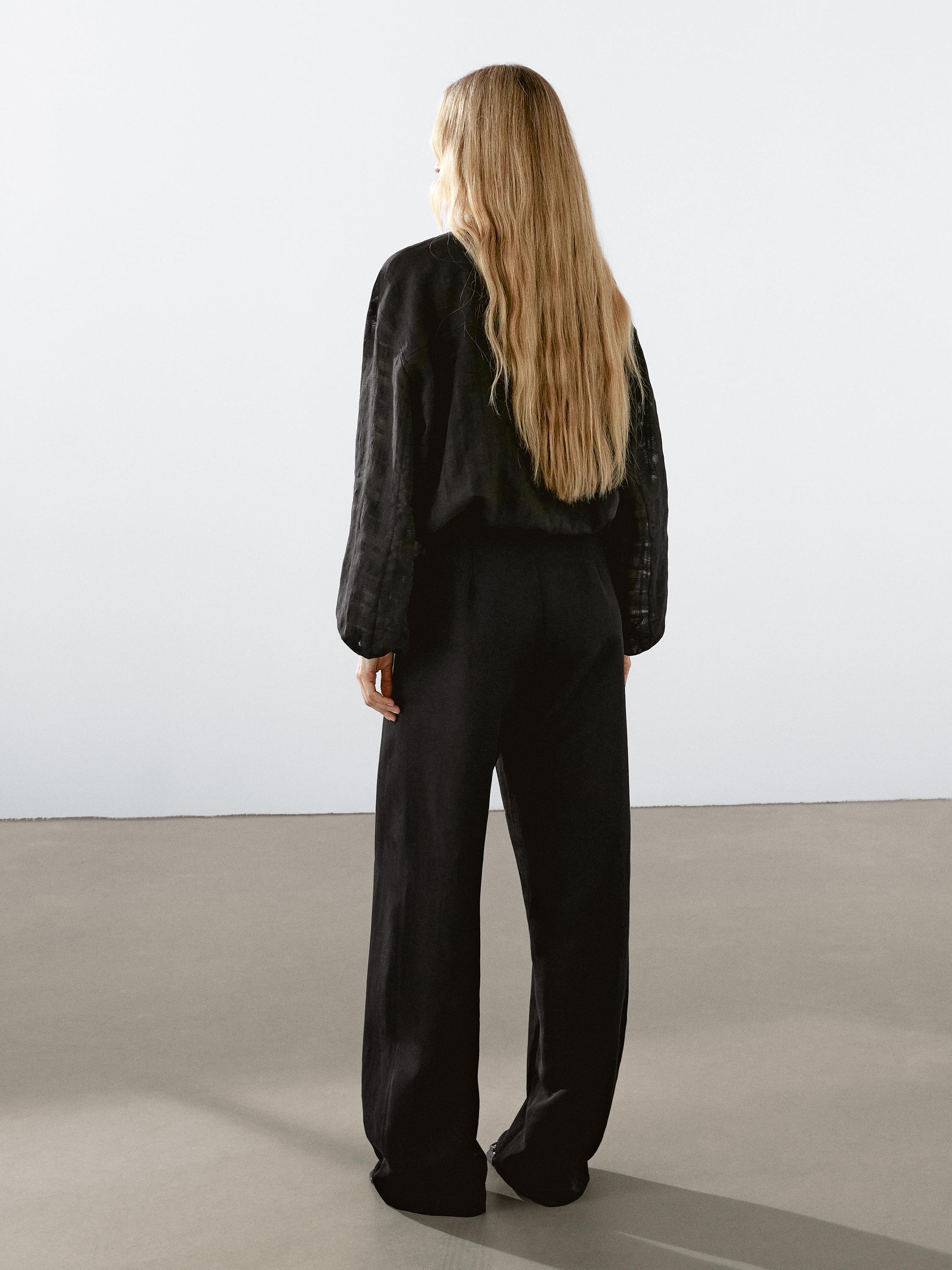 Linen blend trousers with elastic waistband