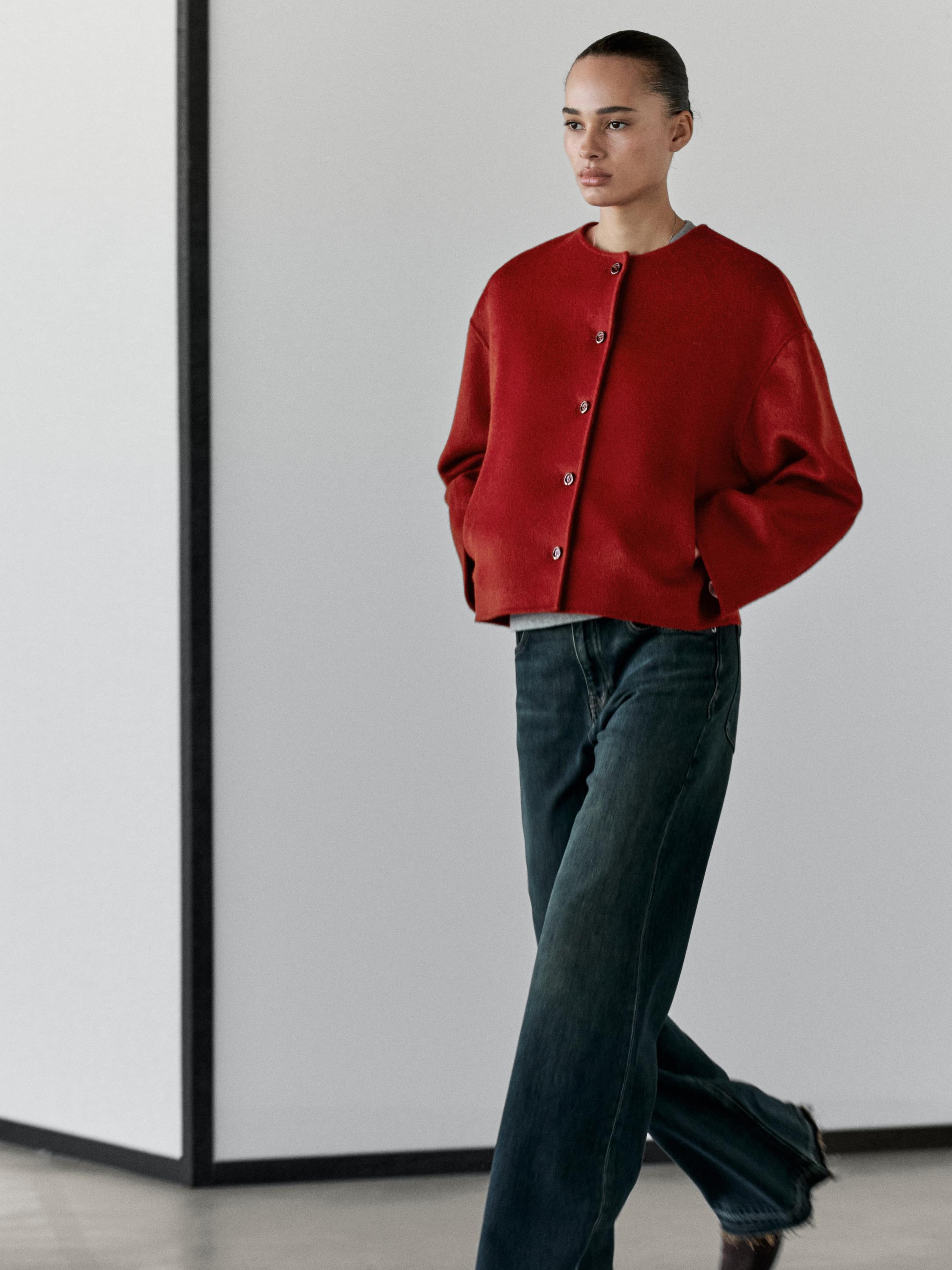 Wool blend jacket with seams — RED