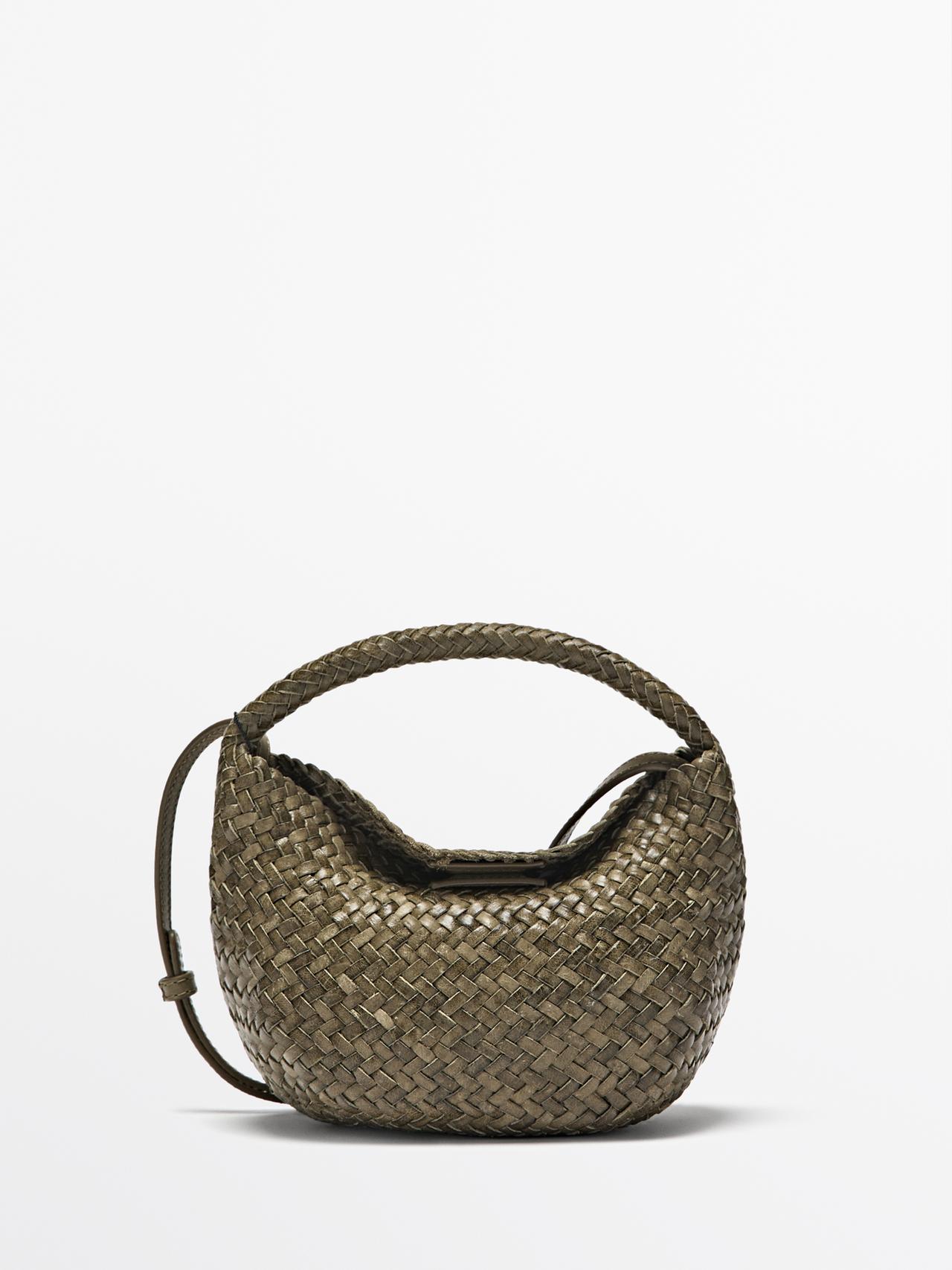 Massimo Dutti - Dame - Lille Flettet Taske I Nappaskind - Kaki - 01