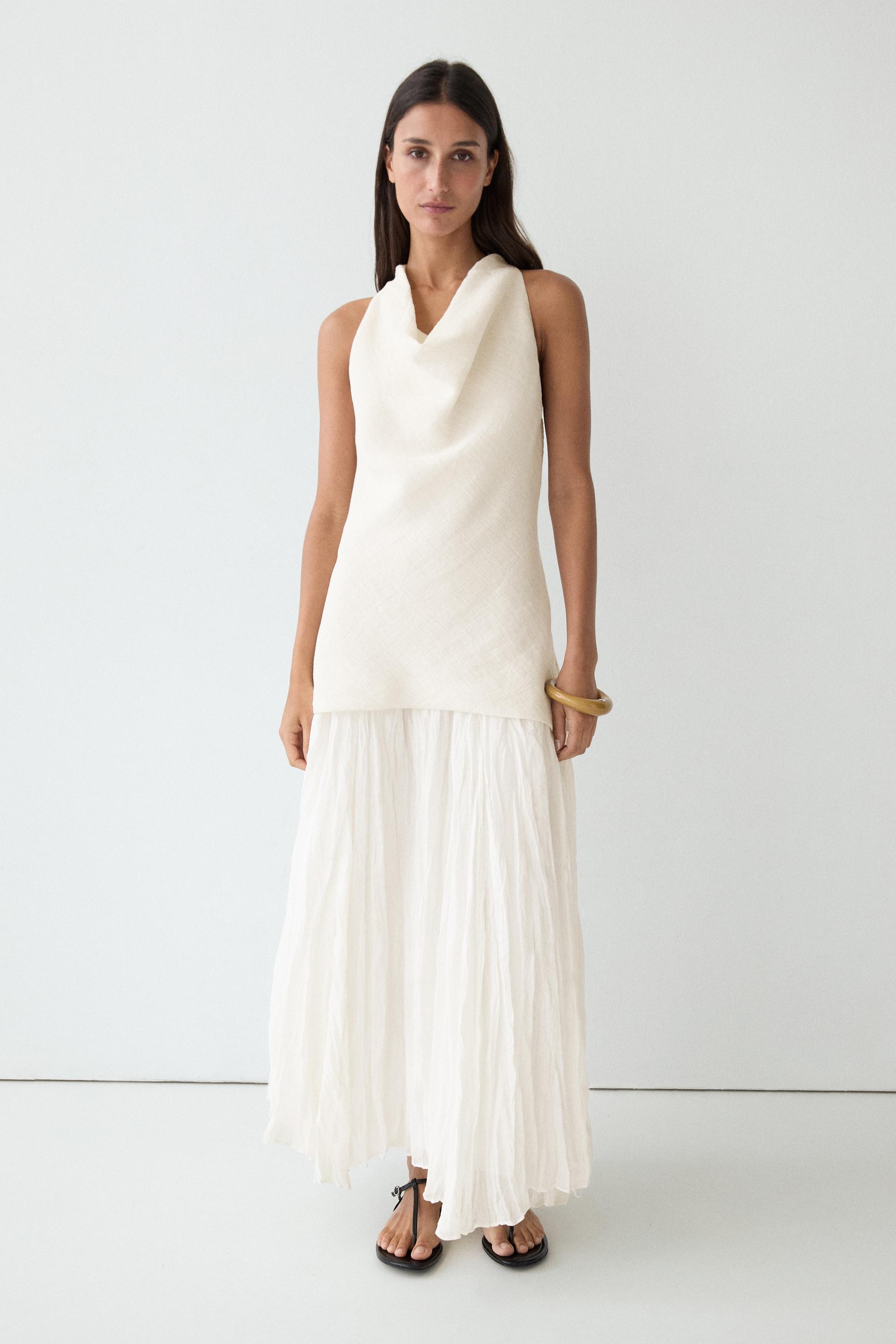 Robe fluide plissée en lin mélangé