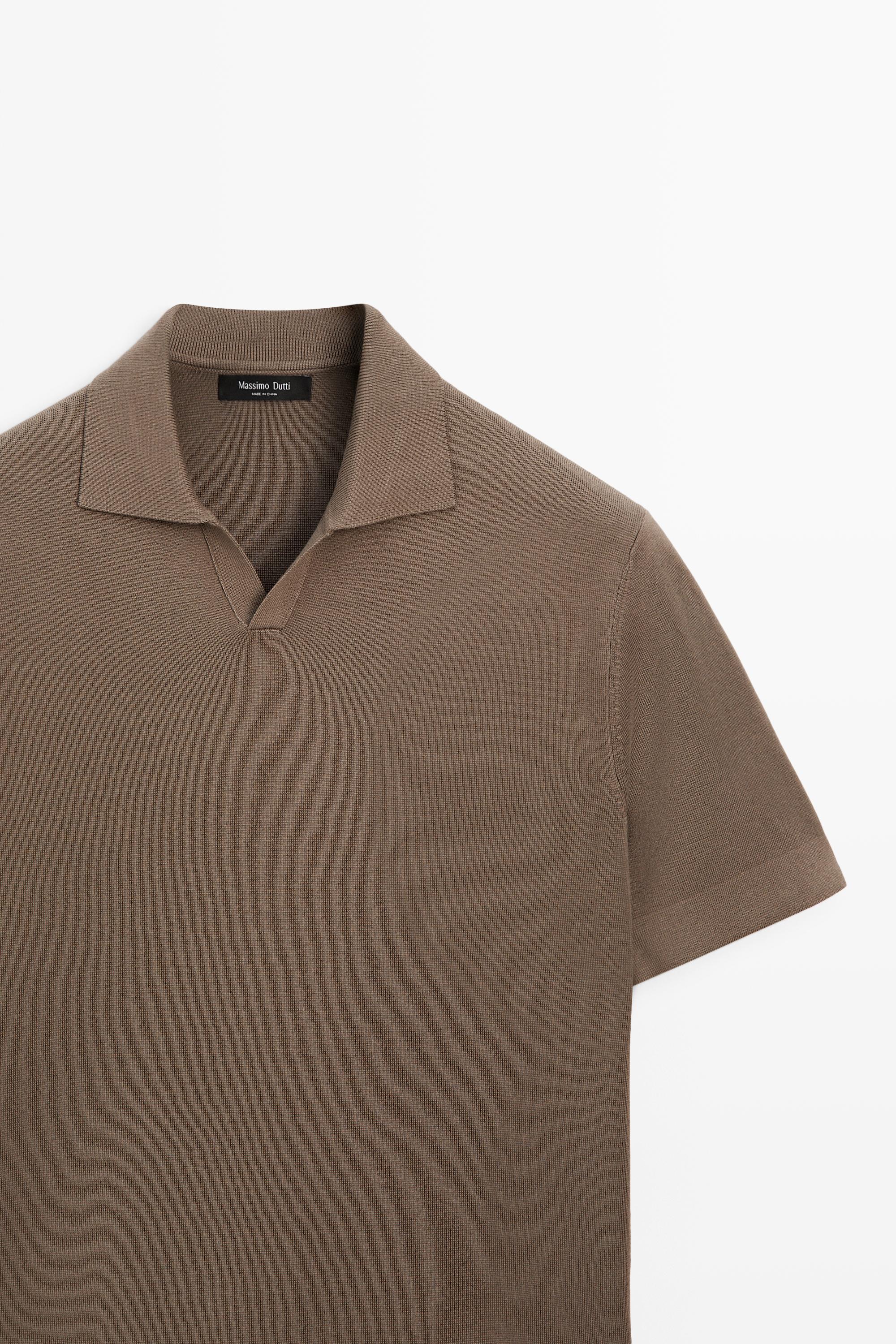 Flowing cotton blend knit polo shirt — PALE KHAKI