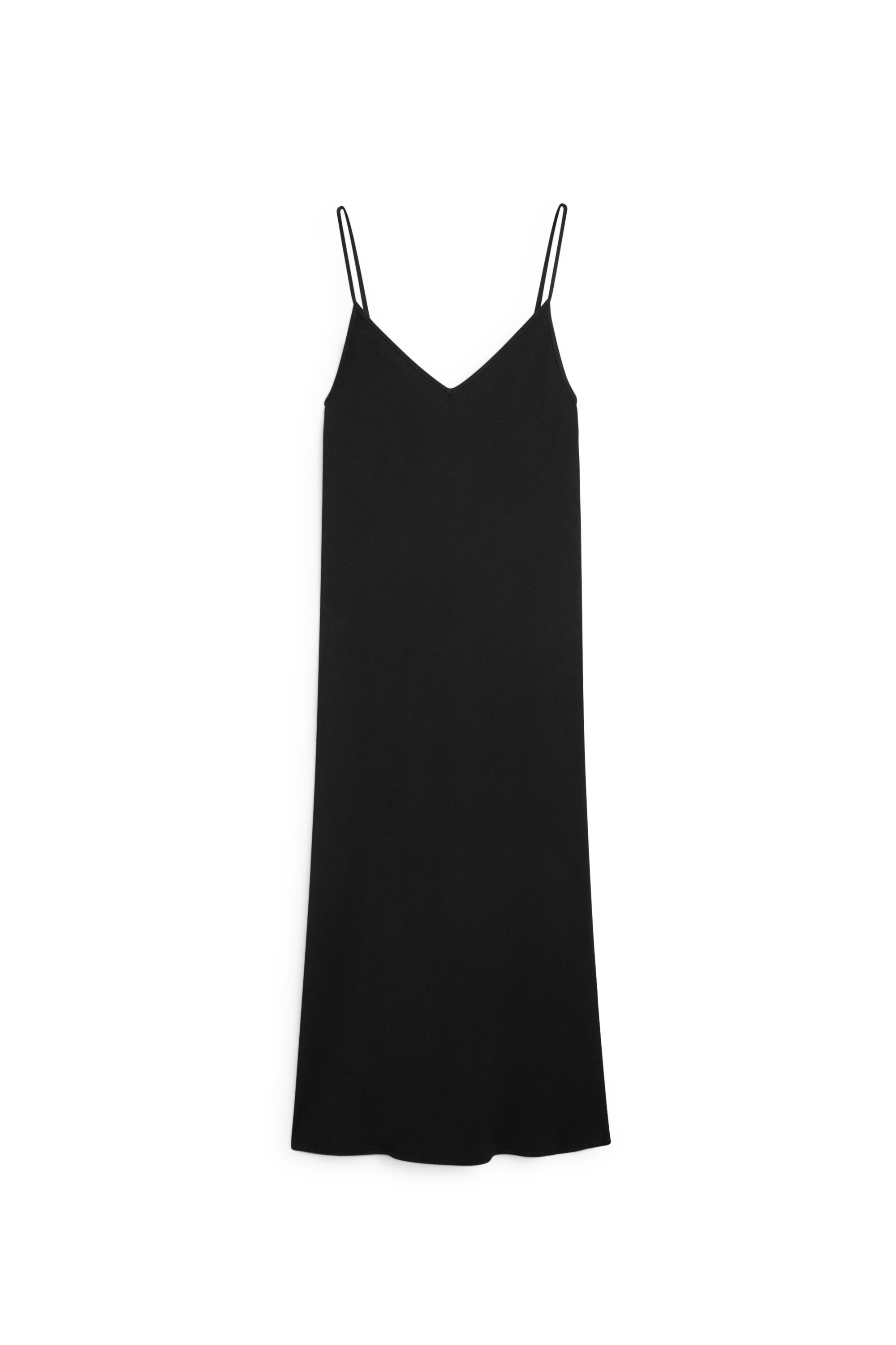 Flowing spaghetti strap midi dress — BLACK