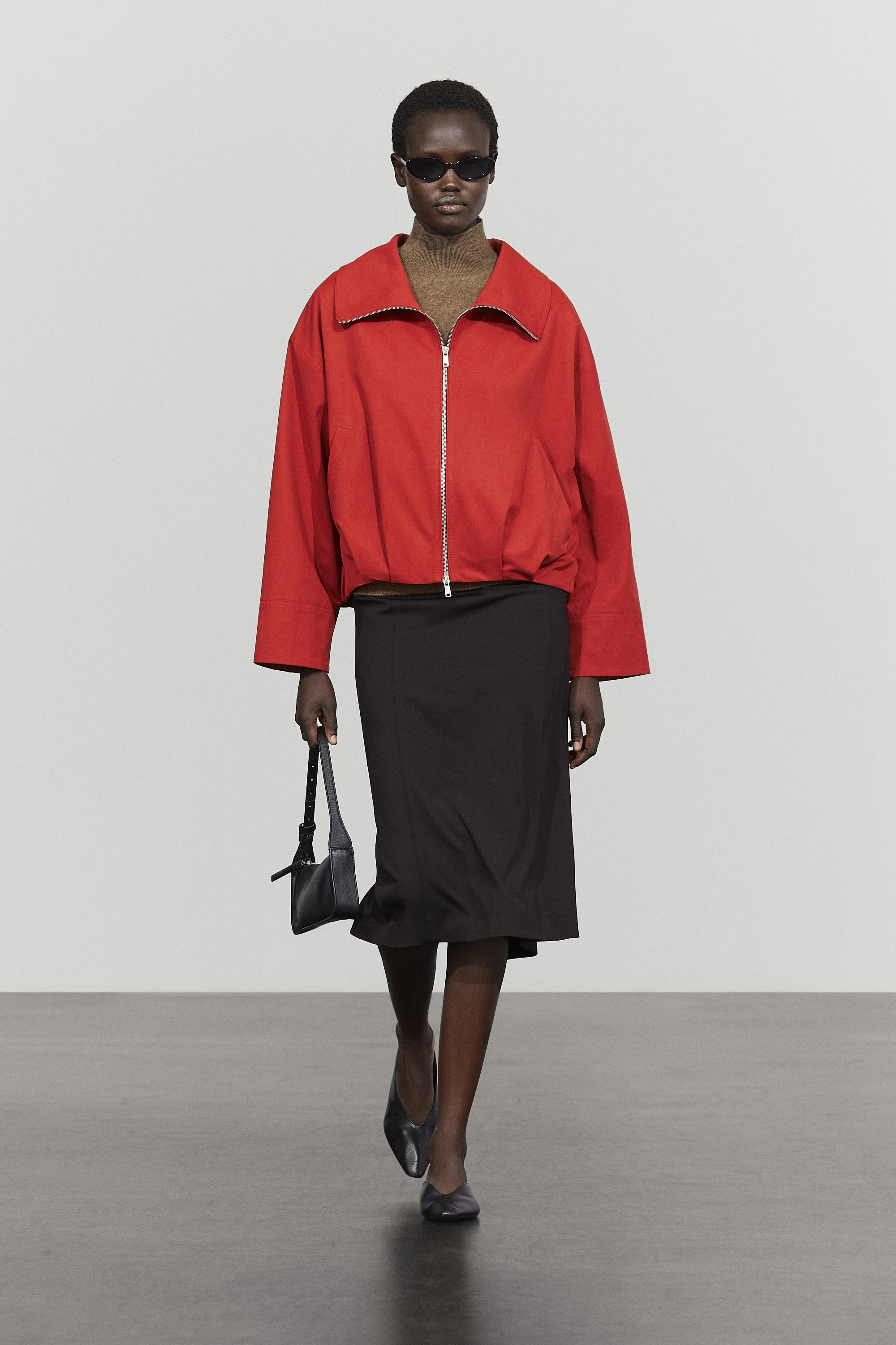 Cotton blend gathered bomber jacket