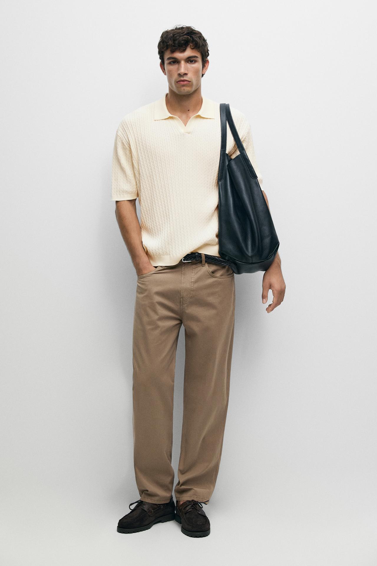 100% cotton cable-knit polo sweater — CREAM