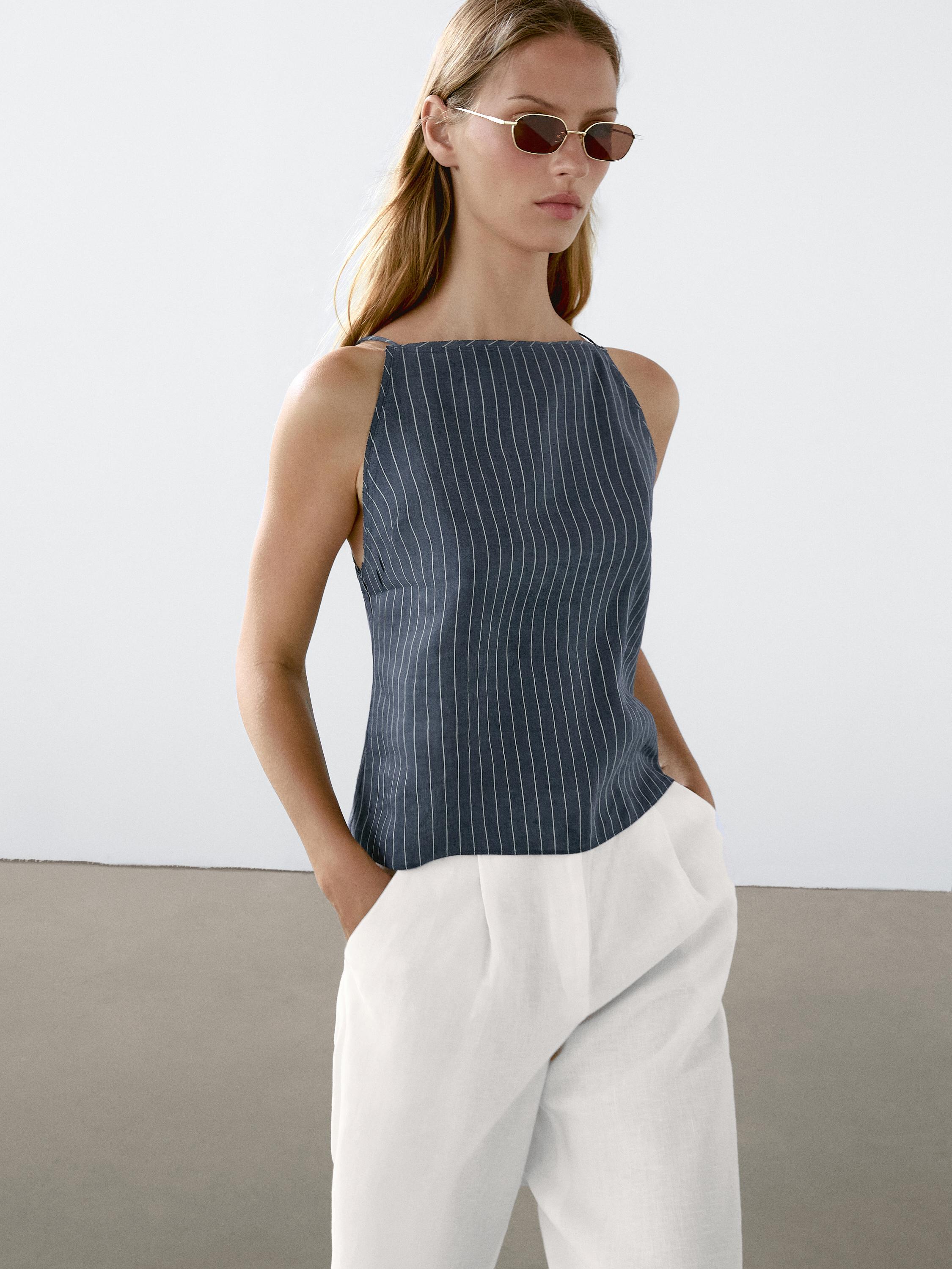 Top halter rayas mezcla lino