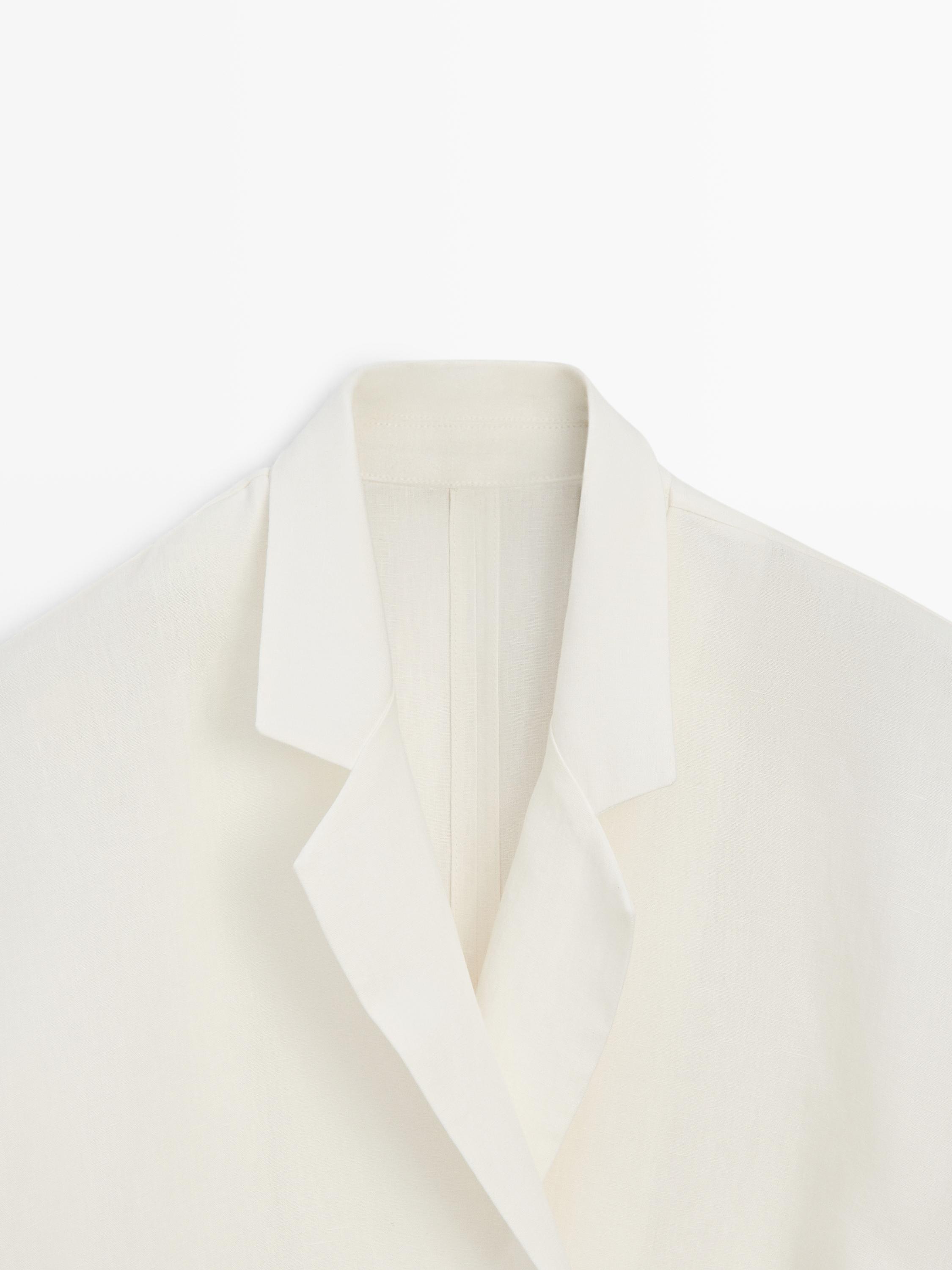Linen double-breasted lapel vest — Off white