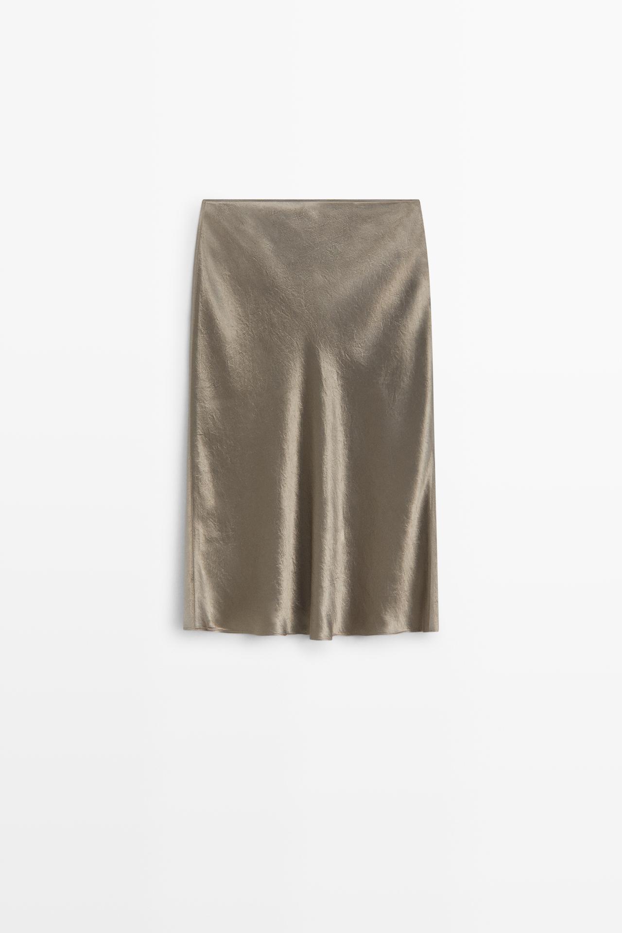 Satin flared midi skirt — TAUPE GREY