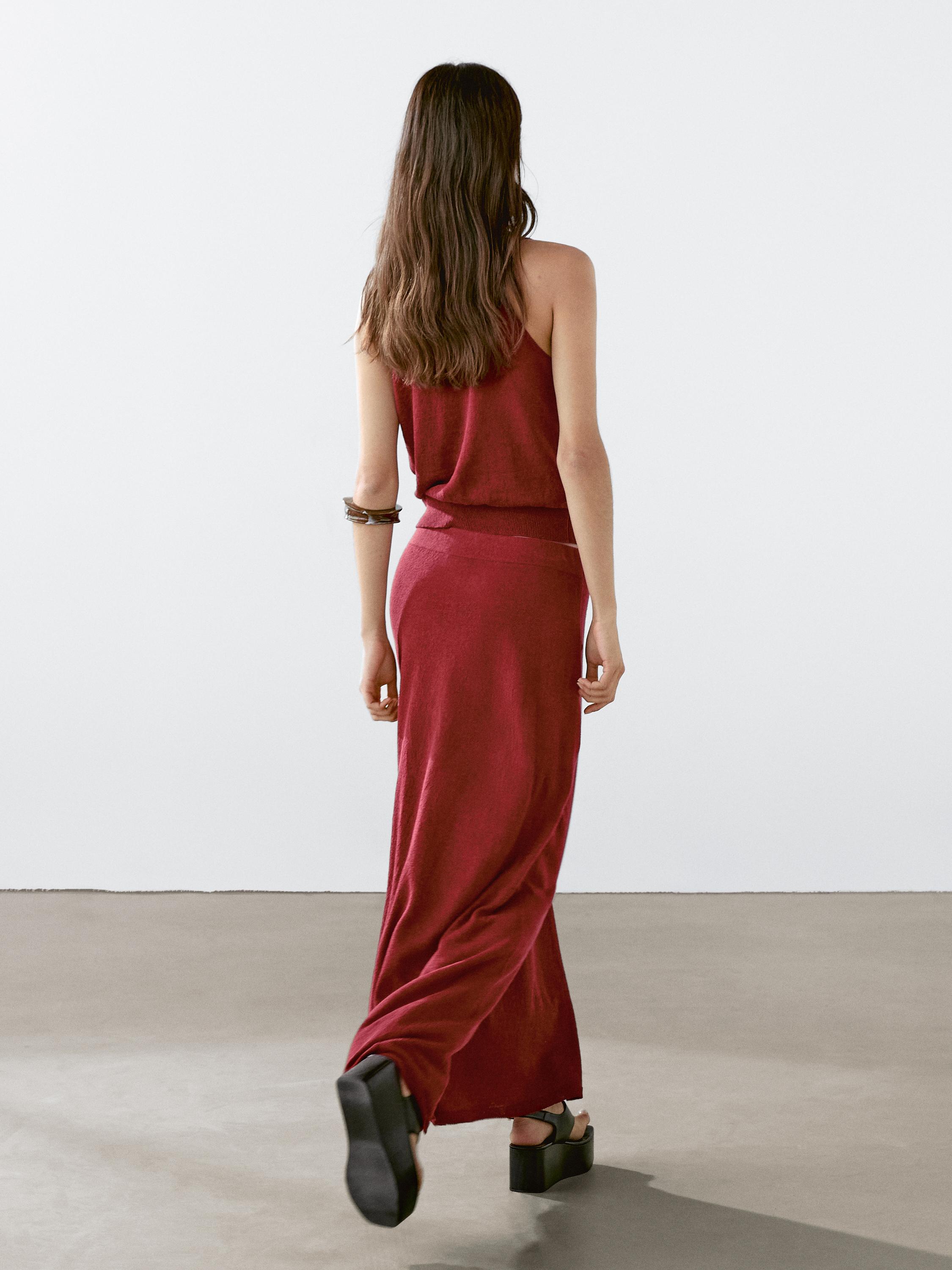 Long linen blend knit skirt