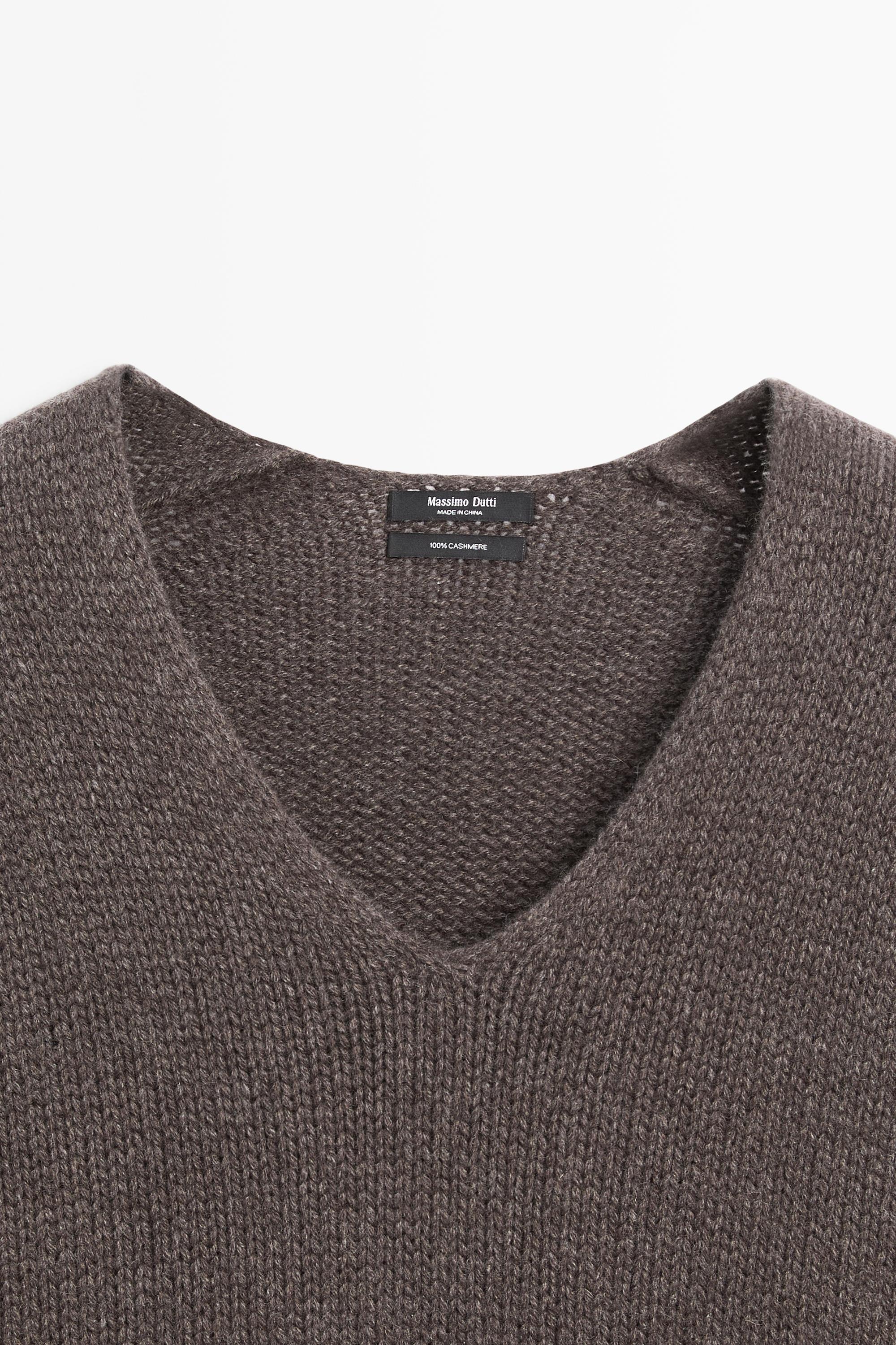 100% cashmere V-neck sweater — BROWN MARL