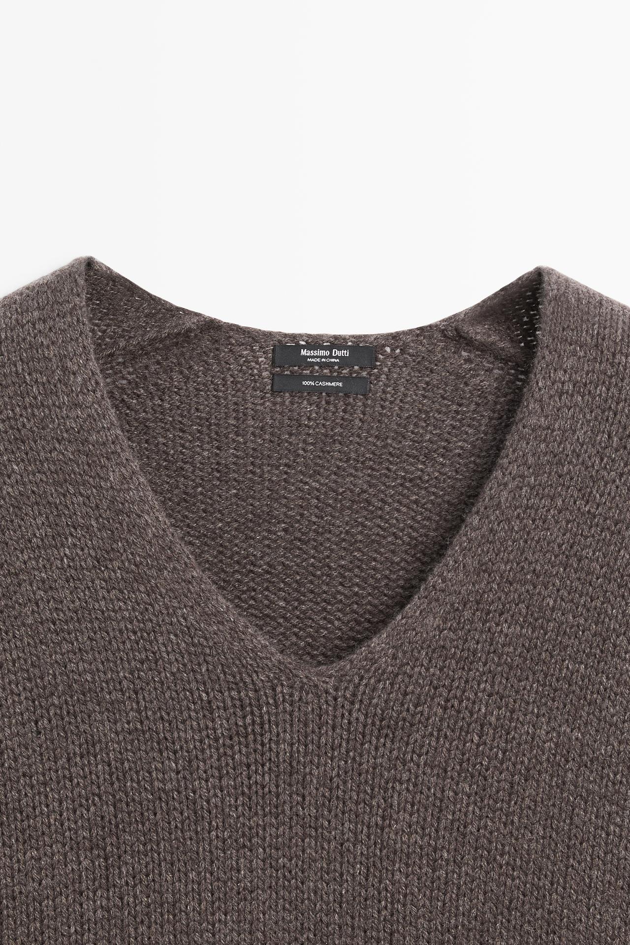 100% cashmere V-neck sweater — BROWN MARL