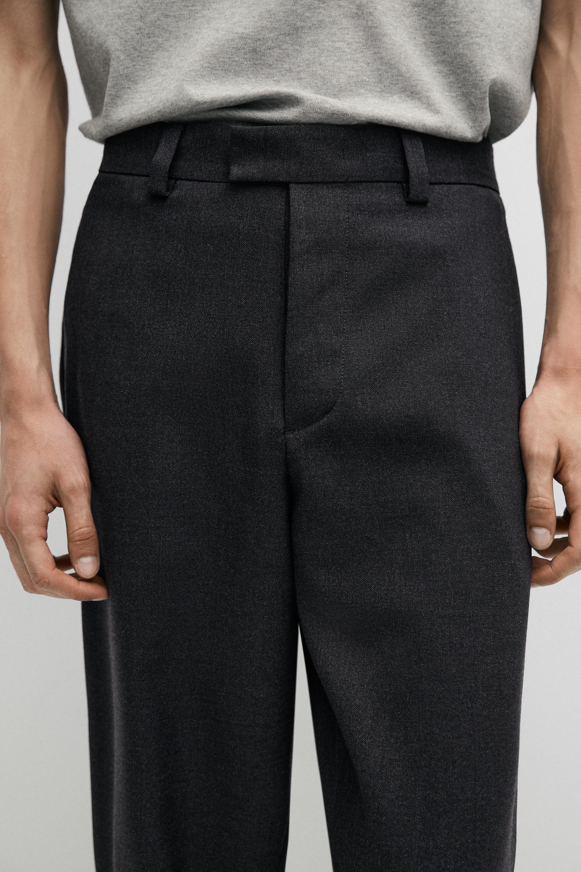 Tailored three-ply wool barrel fit trousers