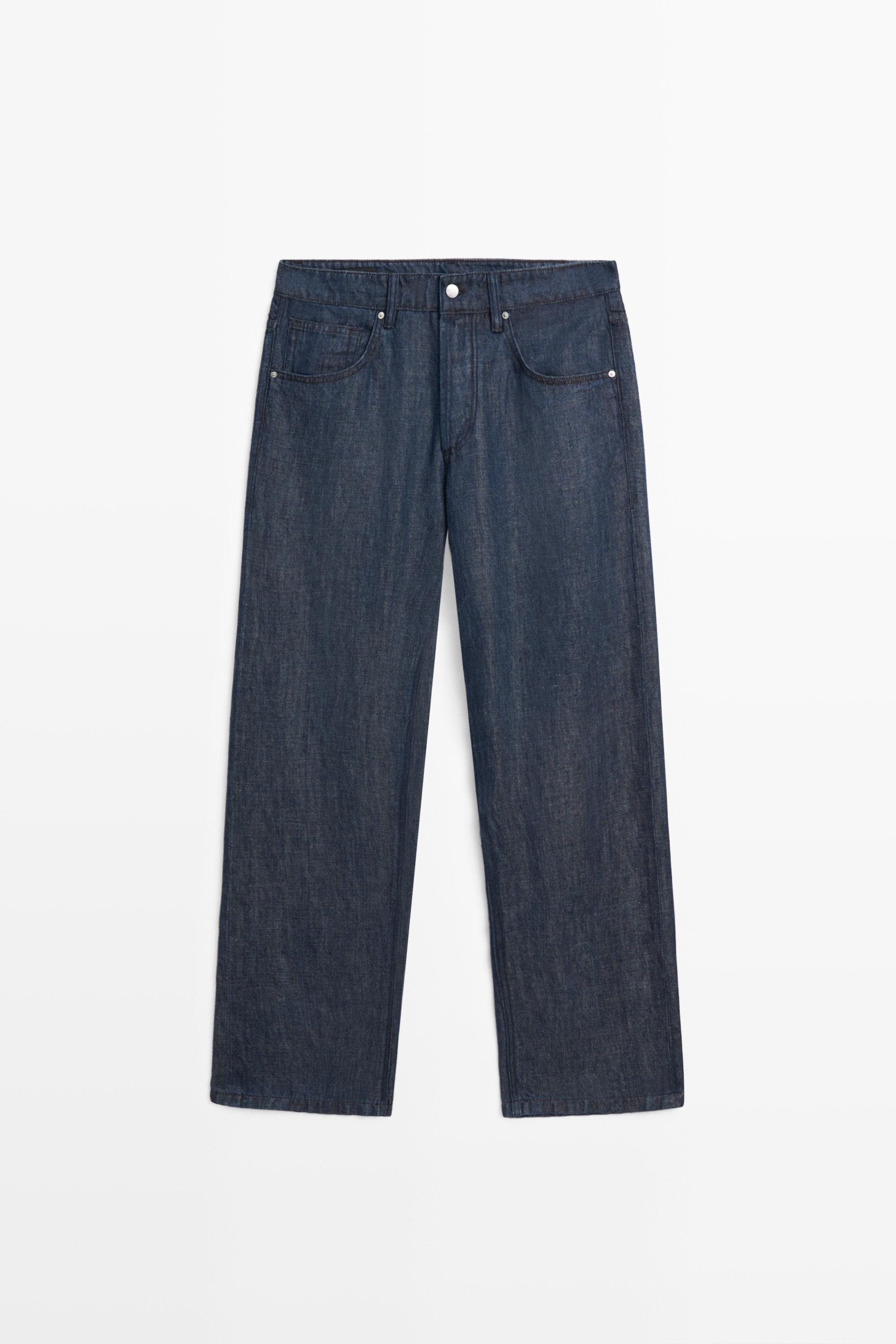 100% linen wide-leg jeans — Light Blue