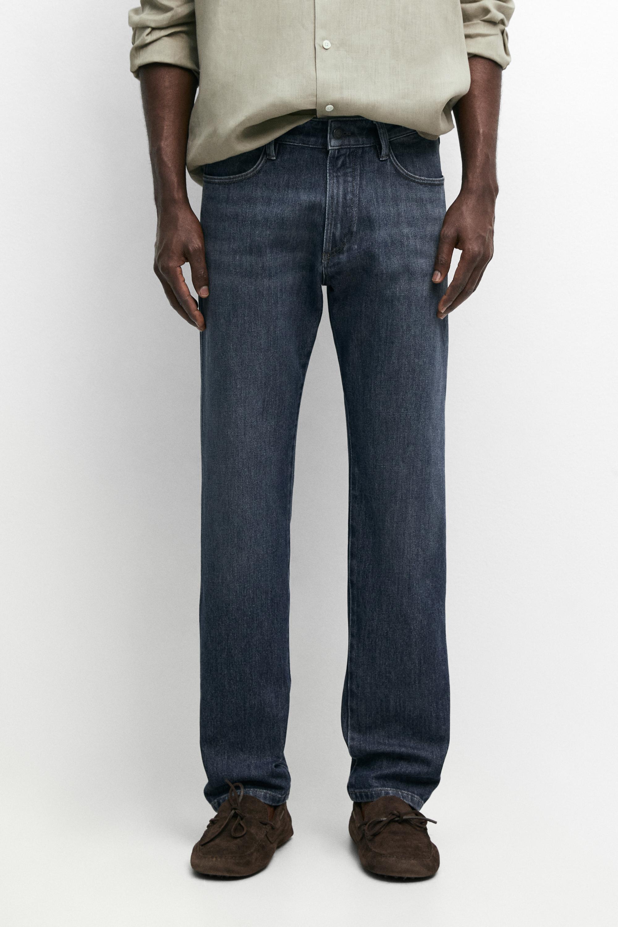 Enzymatic tapered fit jeans — DEEP BLUE