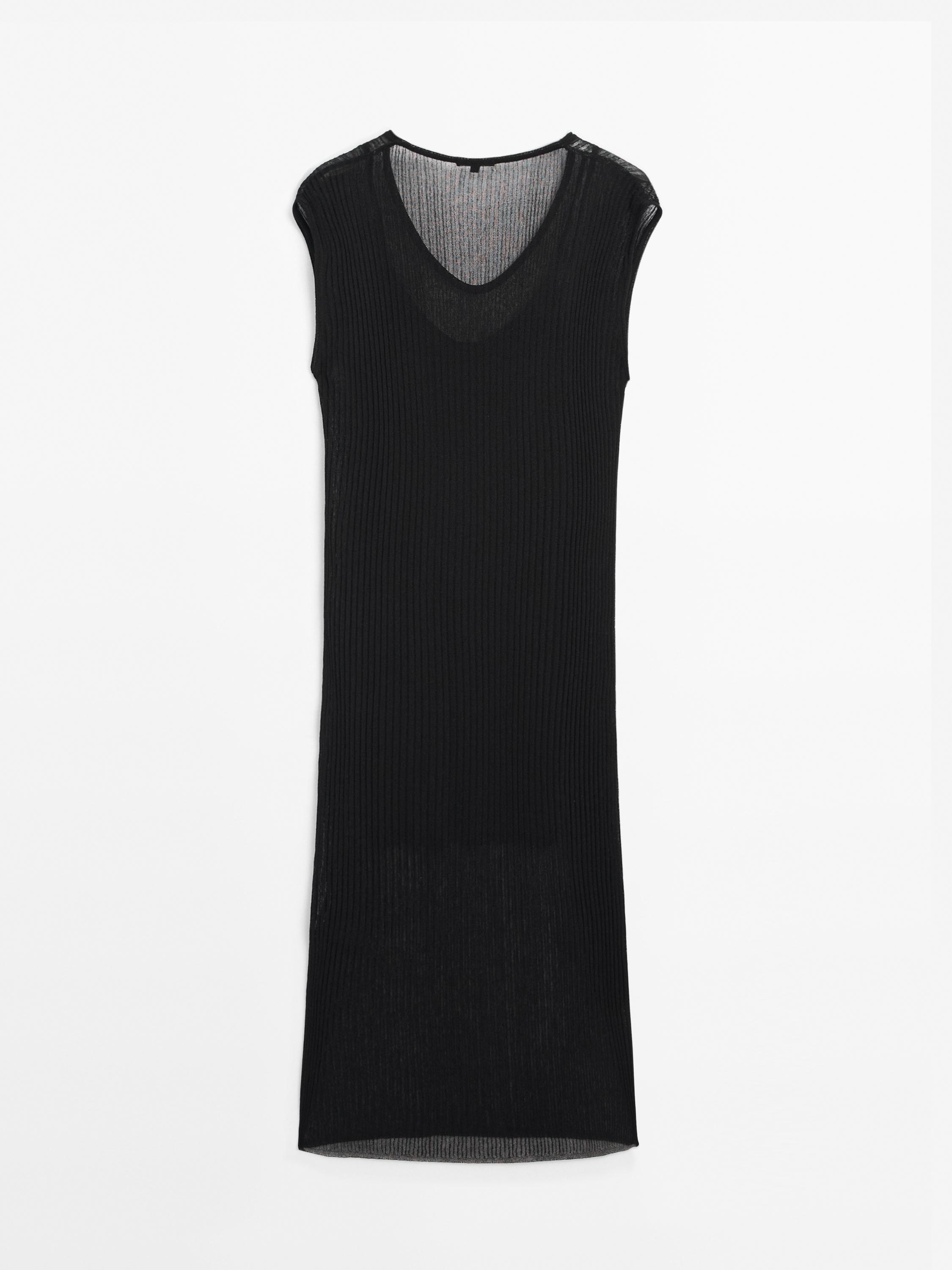 Short sleeve open knit midi dress