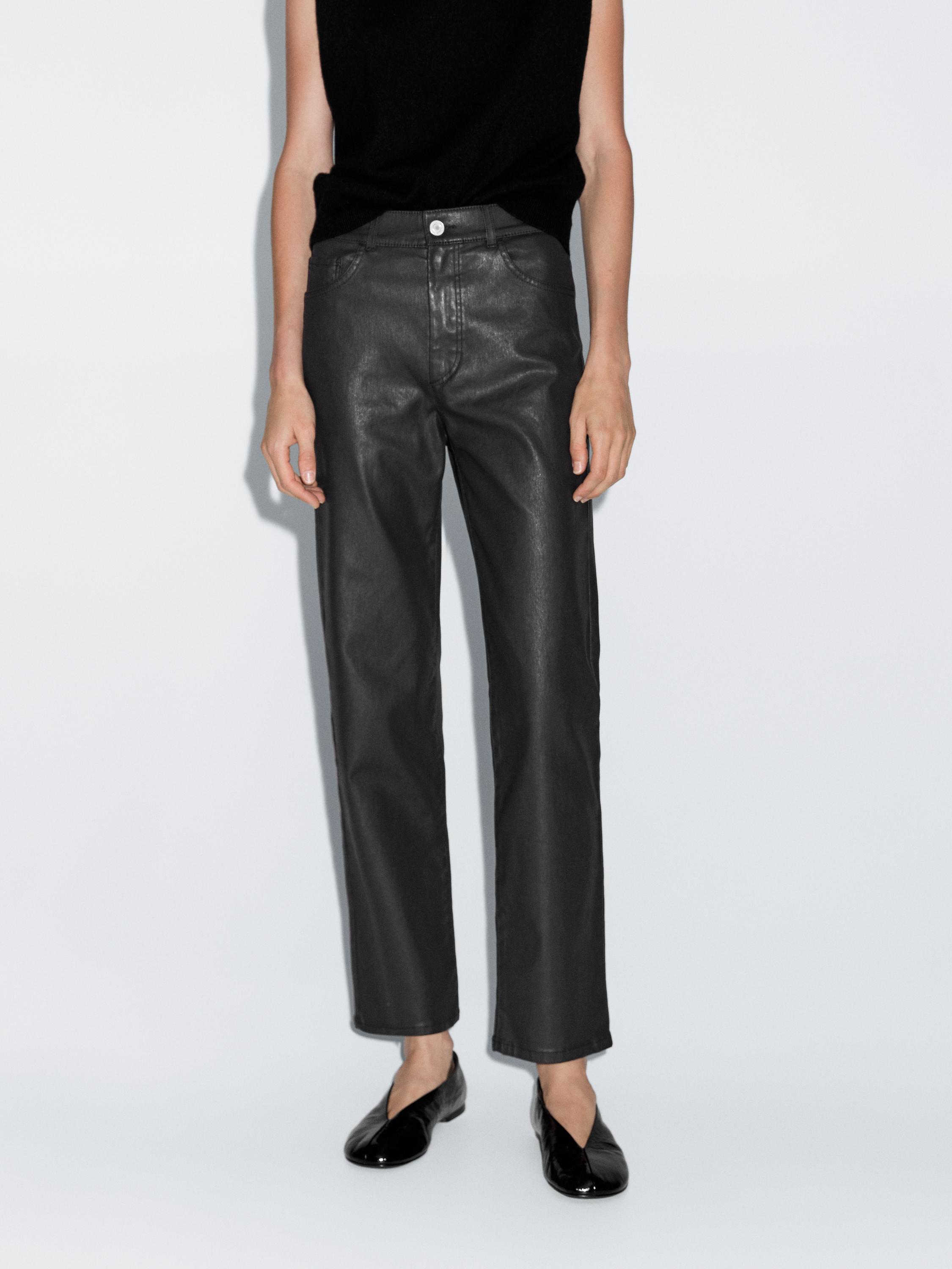 Pantalon straight enduit taille haute