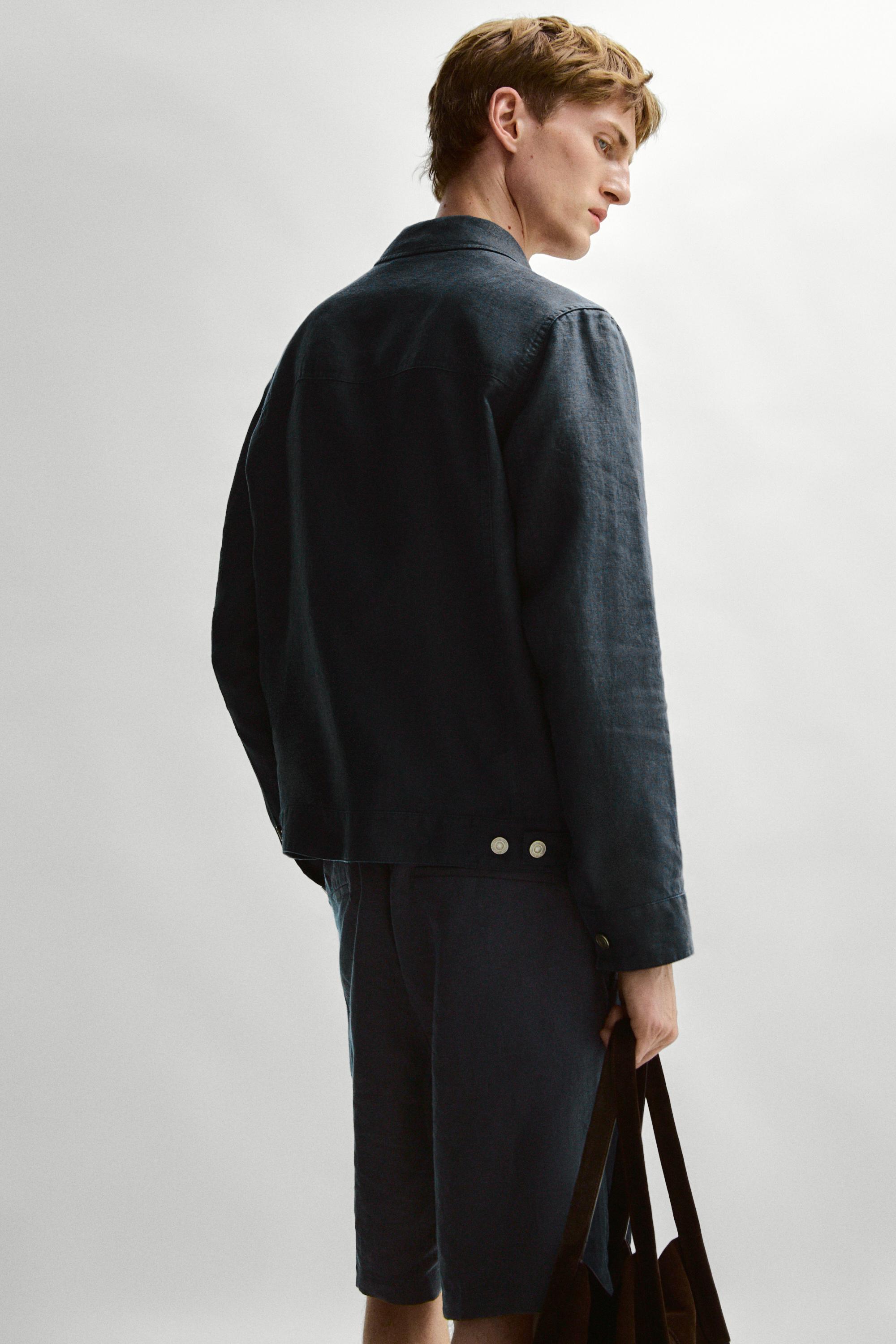 100% linen trucker jacket — NAVY BLUE