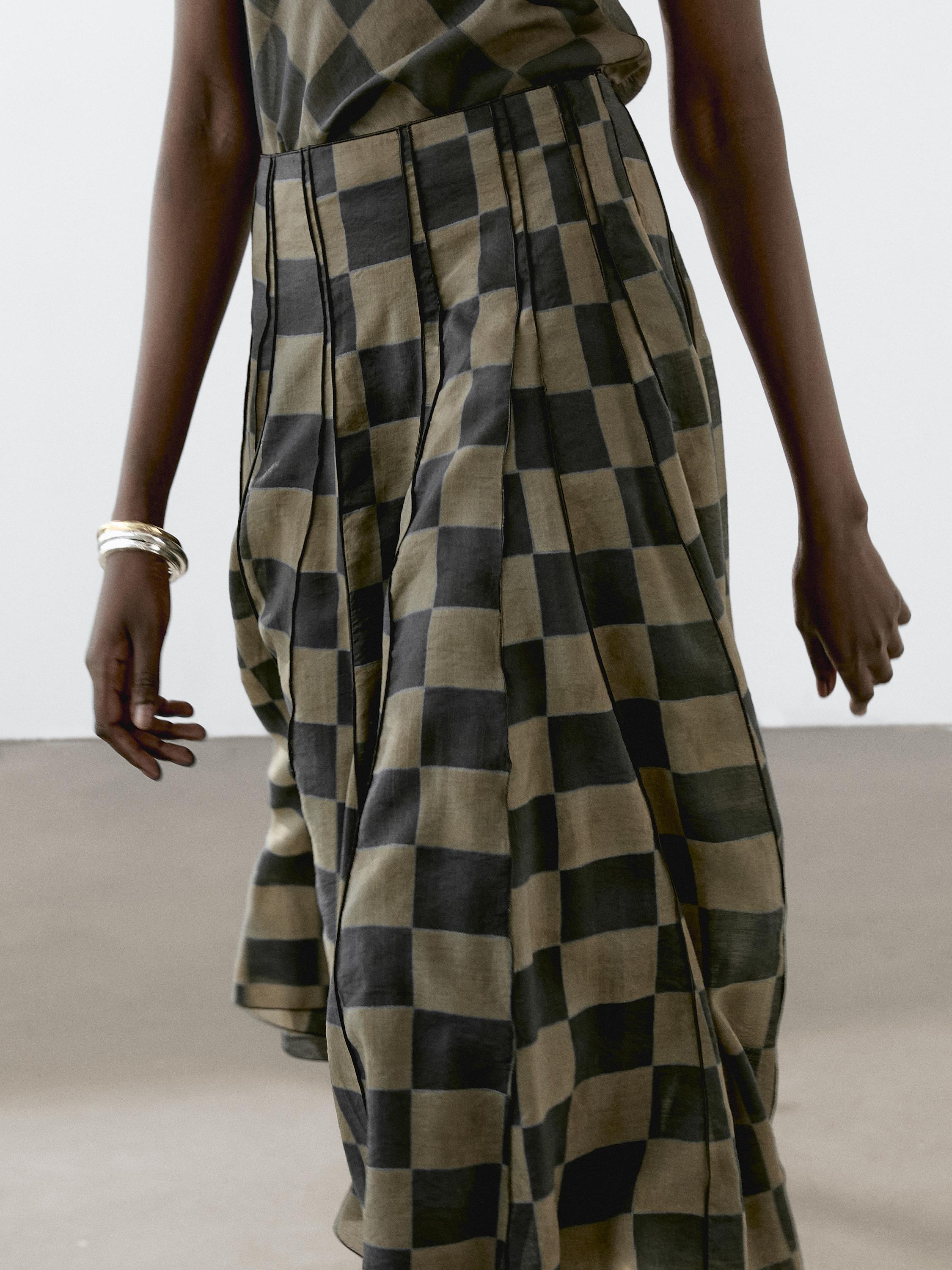 Flowing check midi skirt