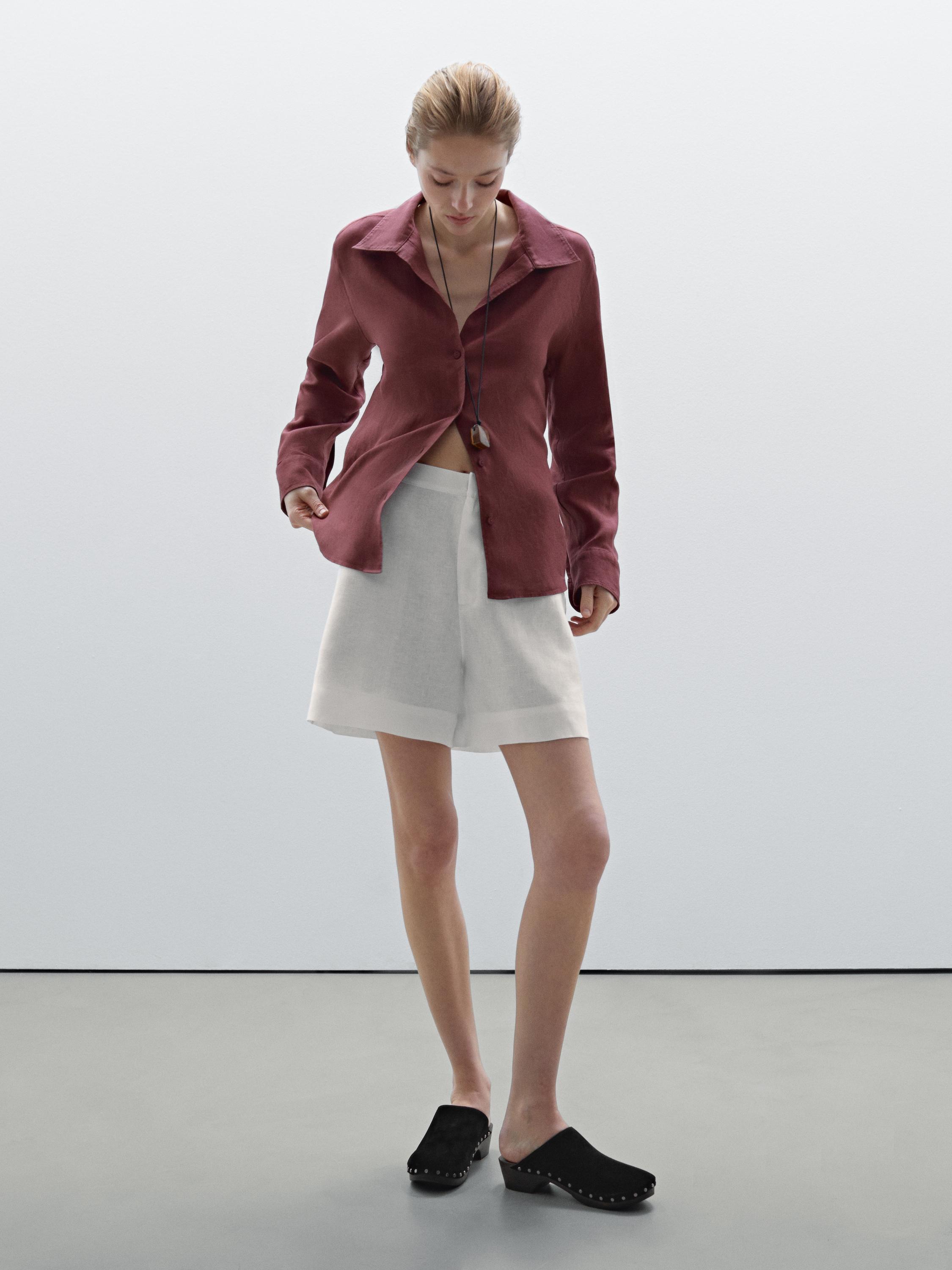 100% linen short Bermuda shorts