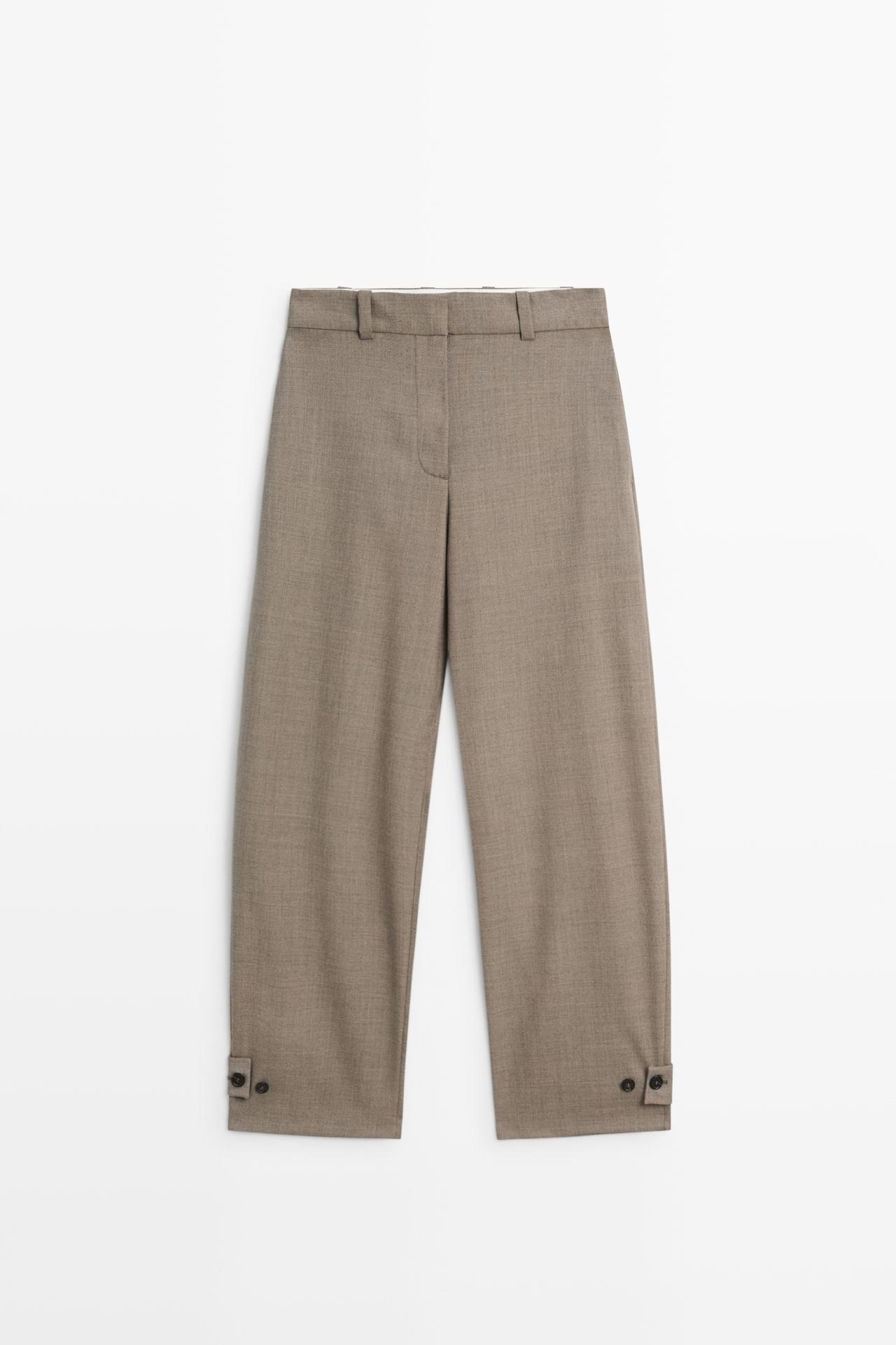 100% wool darted trousers with hem detail — Sand