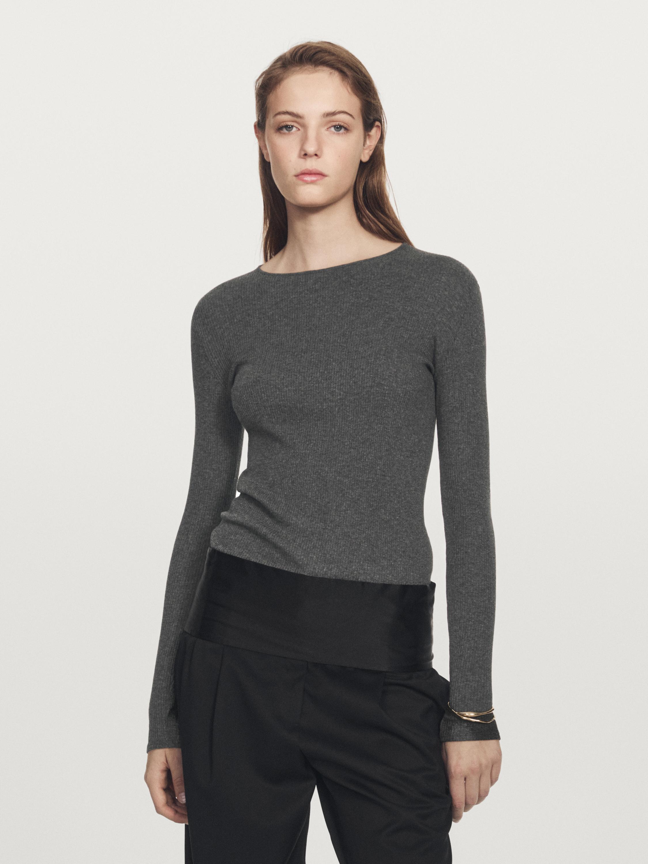 Long sleeve T-shirt with ribbed detail
