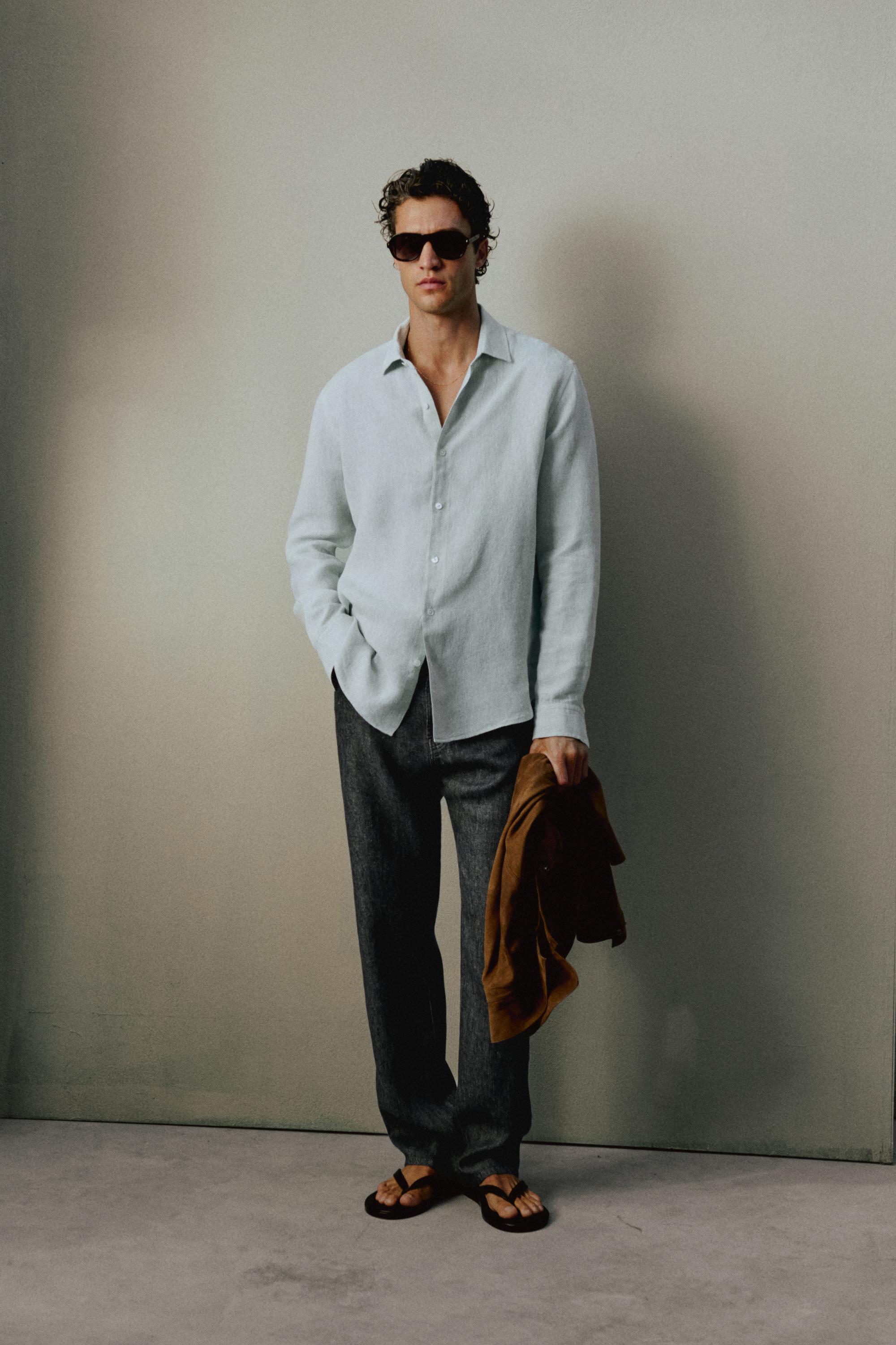 100% linen regular fit shirt — TURQUOISE